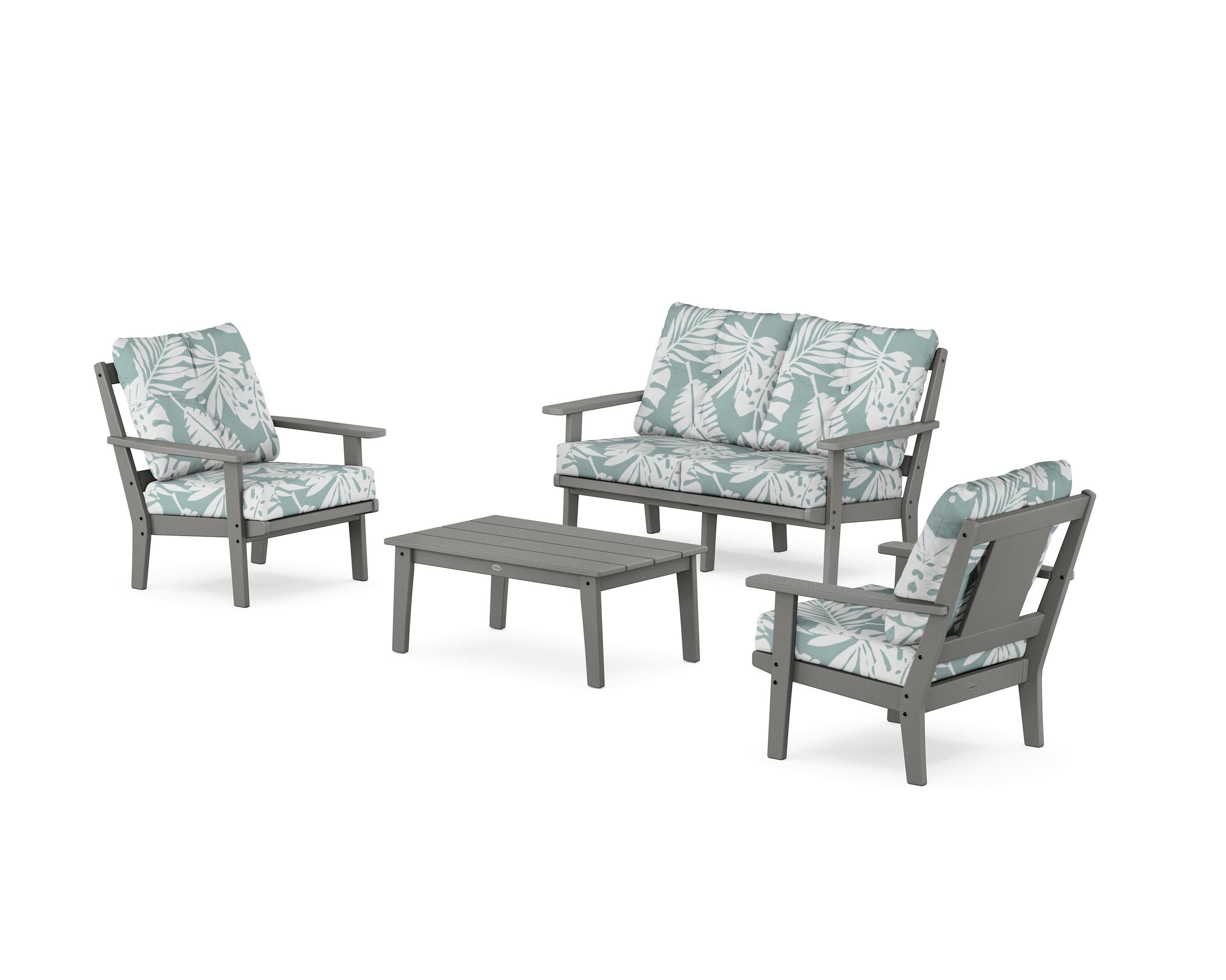 POLYWOOD Prairie 4-Piece Deep Seating Set with Loveseat in Slate Grey / Leaf Glacier Spa