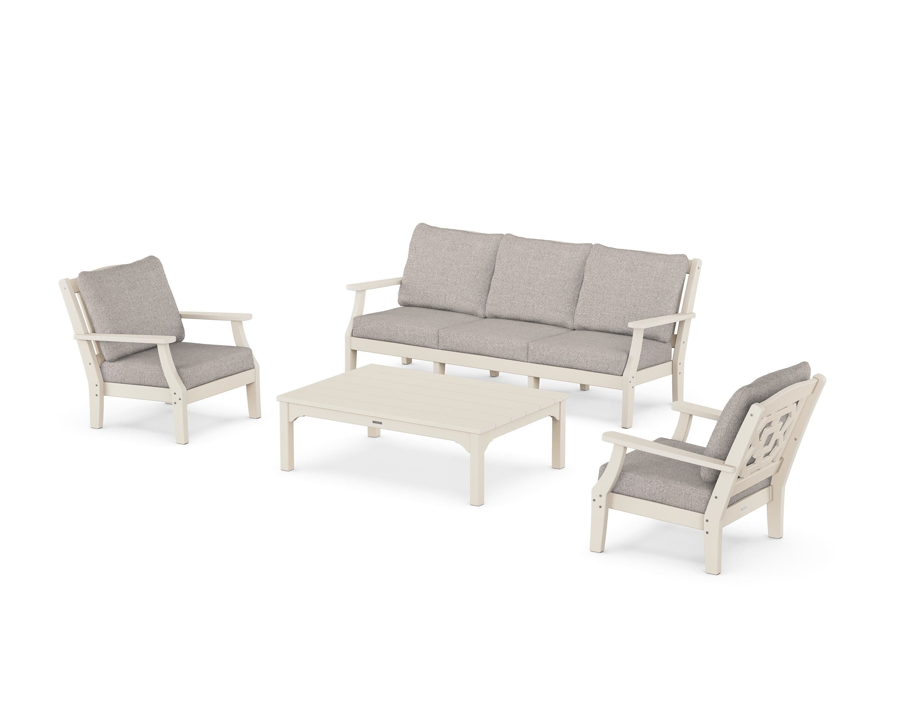 Martha Stewart by POLYWOOD Chinoiserie 4-Piece Deep Seating Set with Sofa in Sand / Weathered Tweed