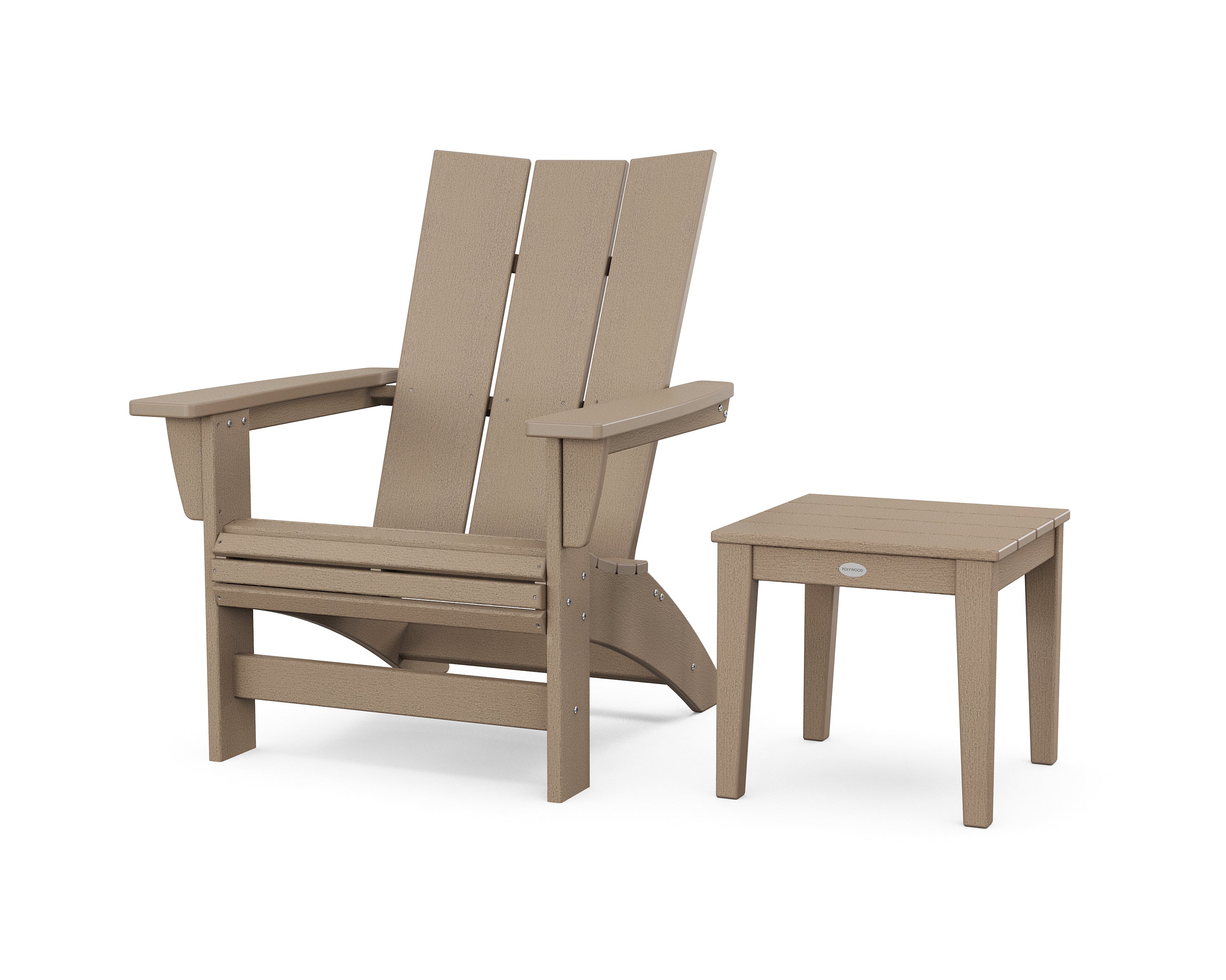 POLYWOOD Modern Grand Adirondack Chair with Side Table in Vintage Sahara