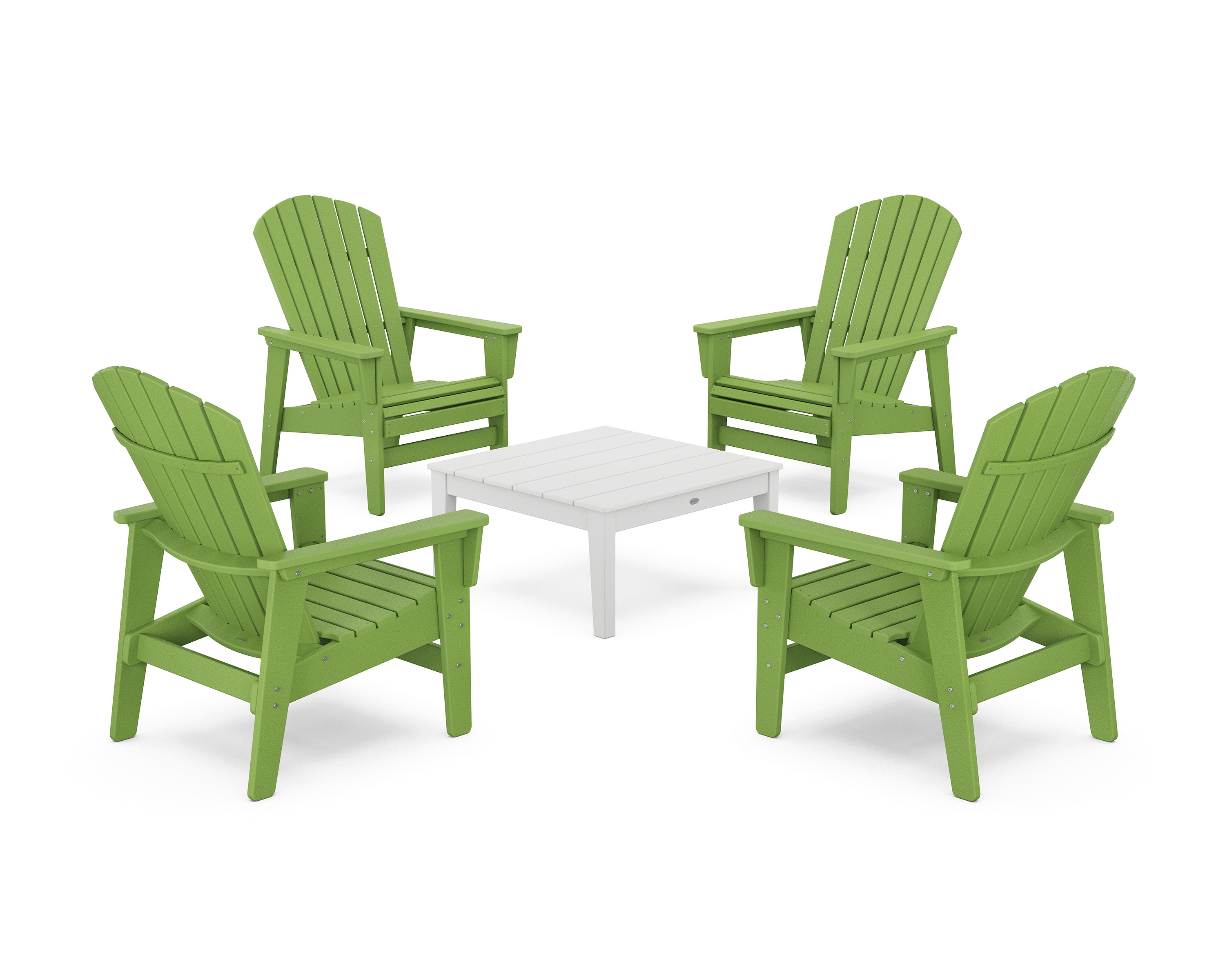 POLYWOOD 5-Piece Nautical Grand Upright Adirondack Chair Conversation Group in Lime / White