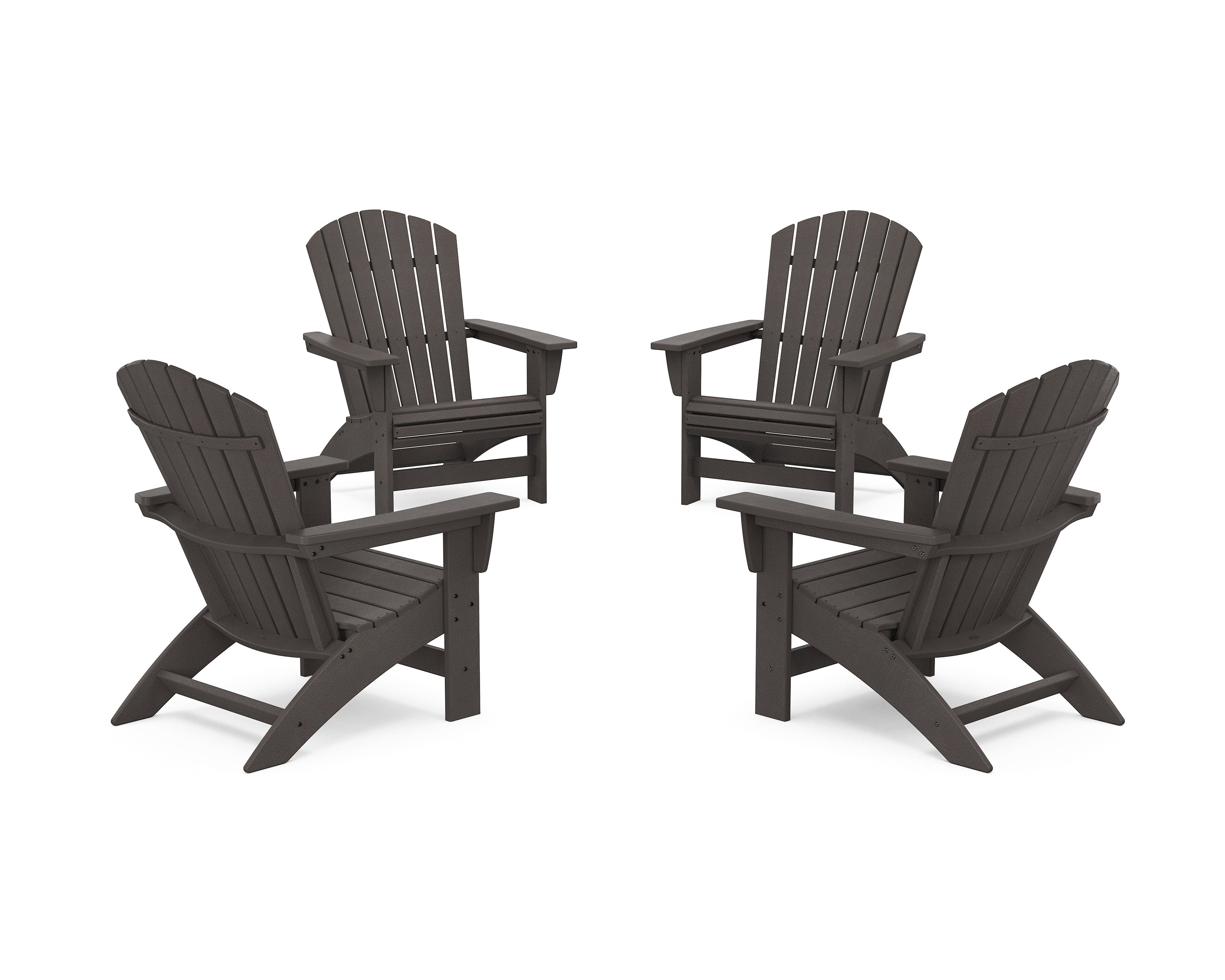 POLYWOOD 4-Piece Nautical Grand Adirondack Chair Conversation Set in Vintage Coffee