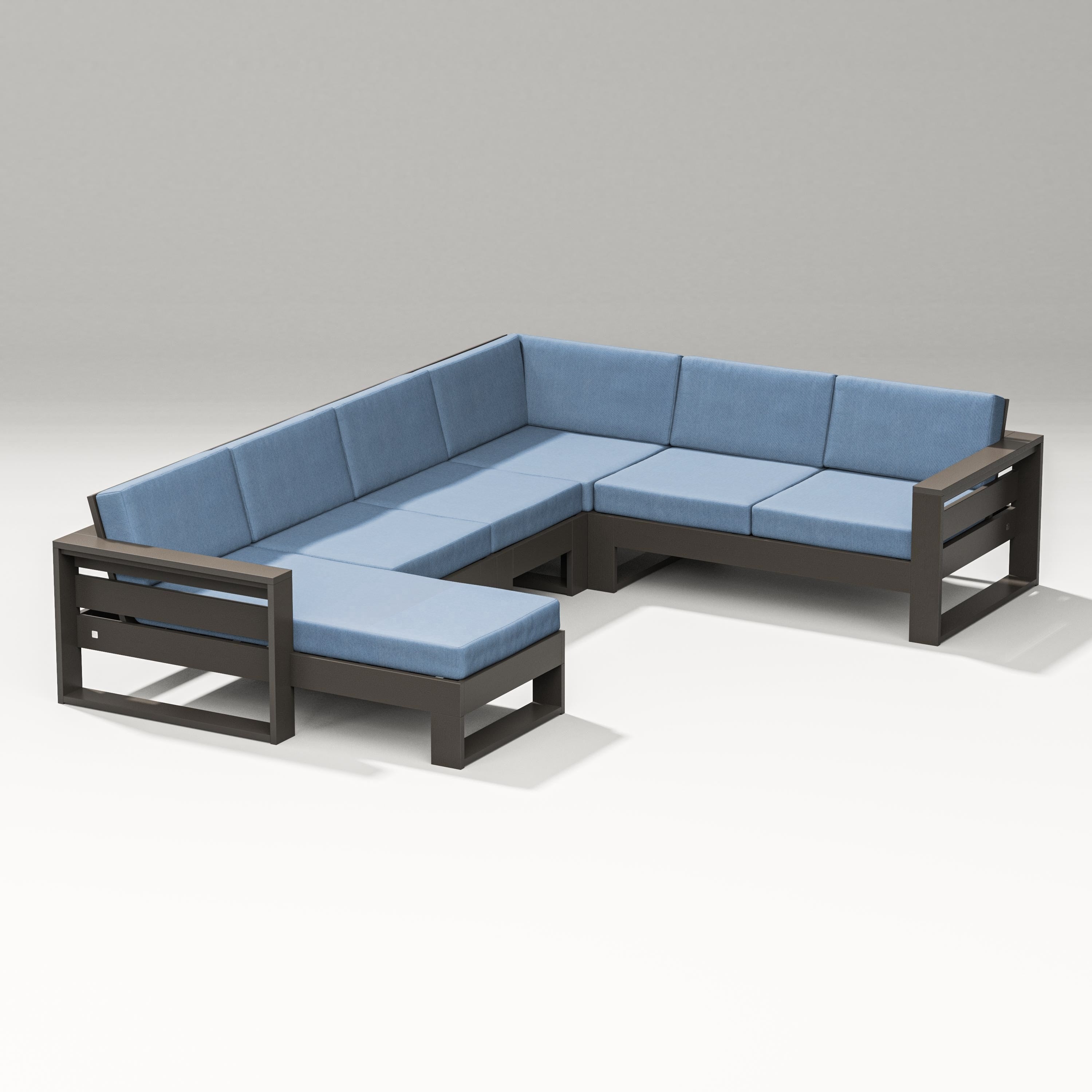 PW Designer Series Latitude Corner Sectional with Left Chaise in Vintage Coffee / Sky Blue