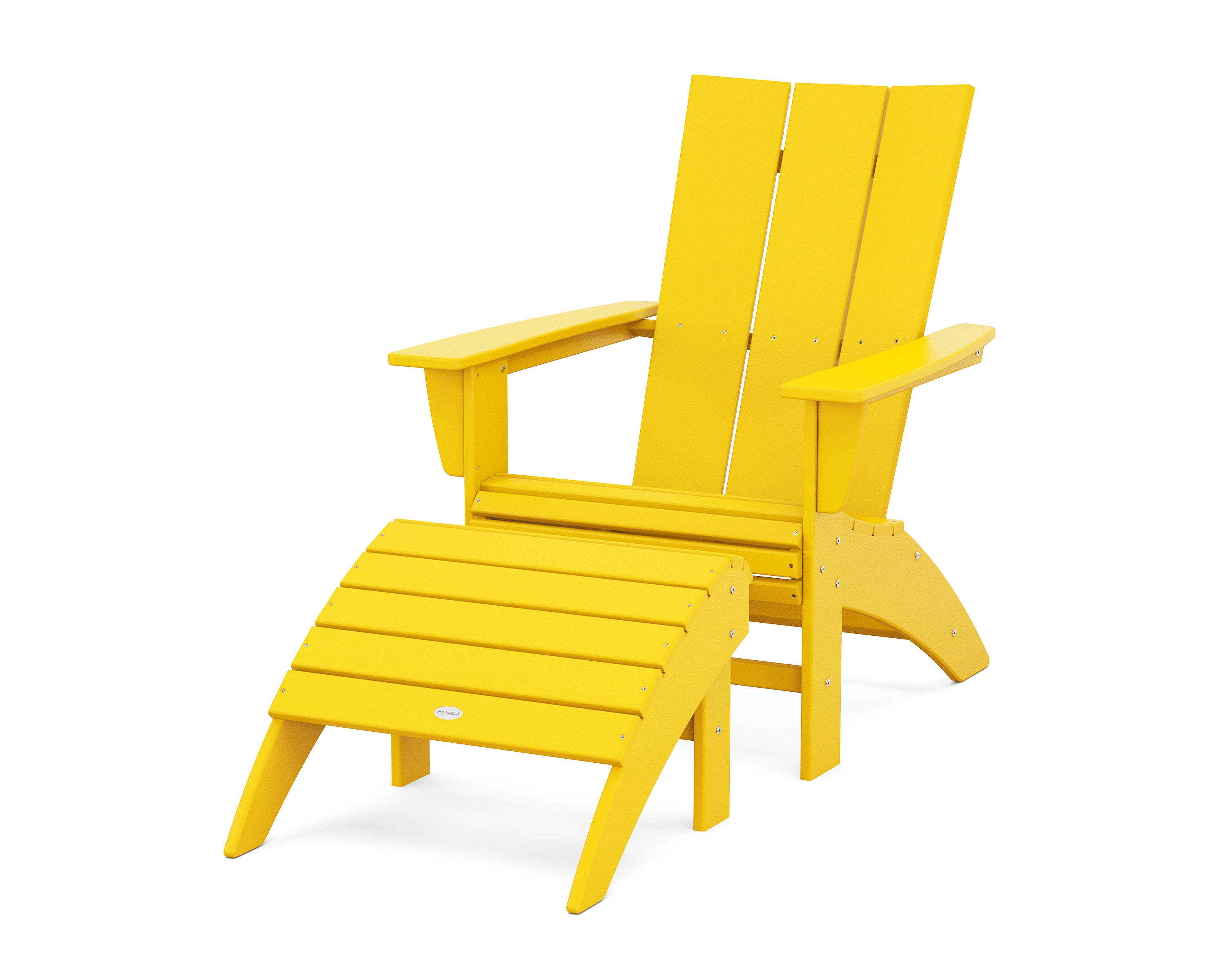 POLYWOOD Modern Curveback Adirondack Chair 2-Piece Set with Ottoman in Lemon