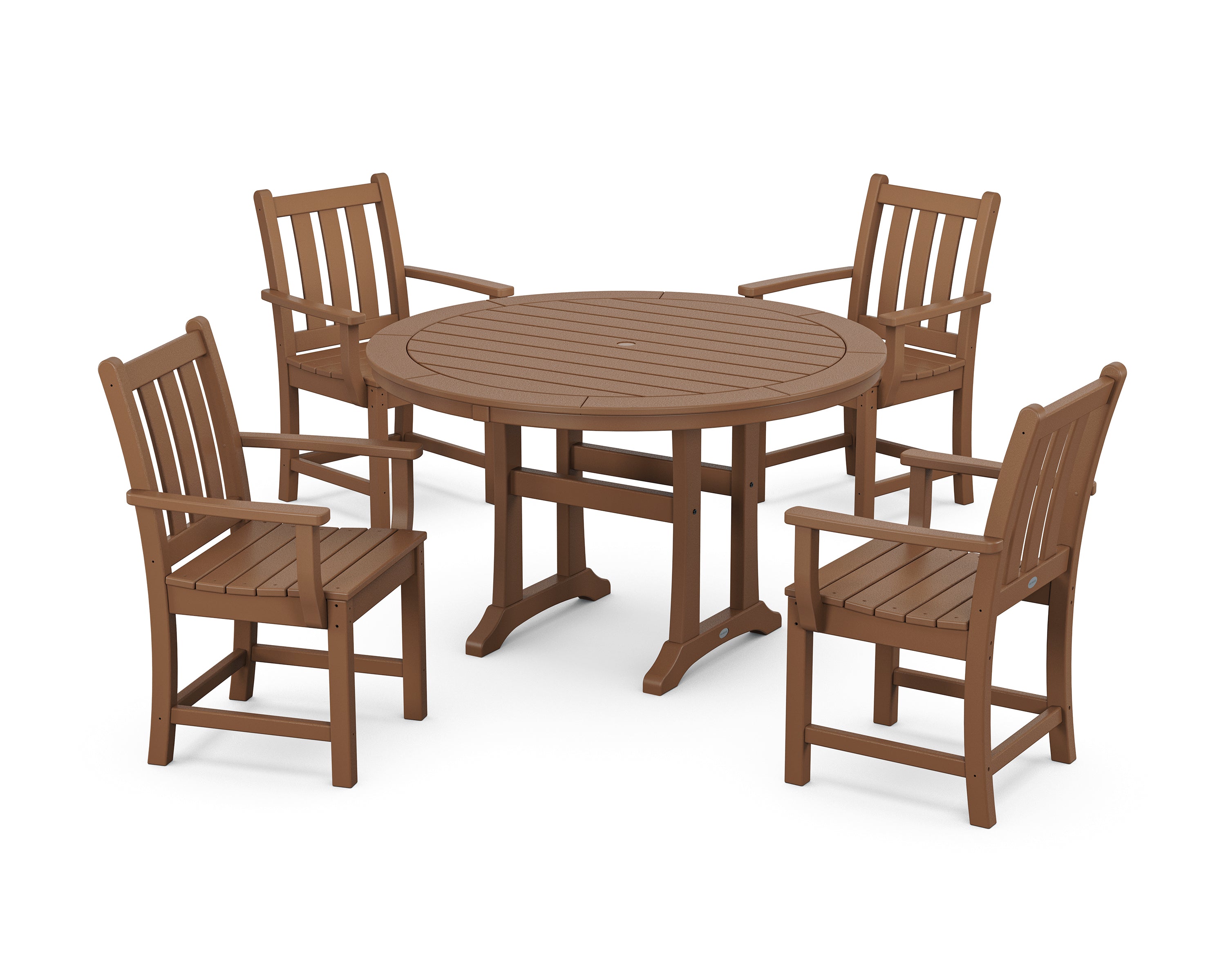 POLYWOOD® Traditional Garden 5-Piece Round Dining Set with Trestle Legs in Teak