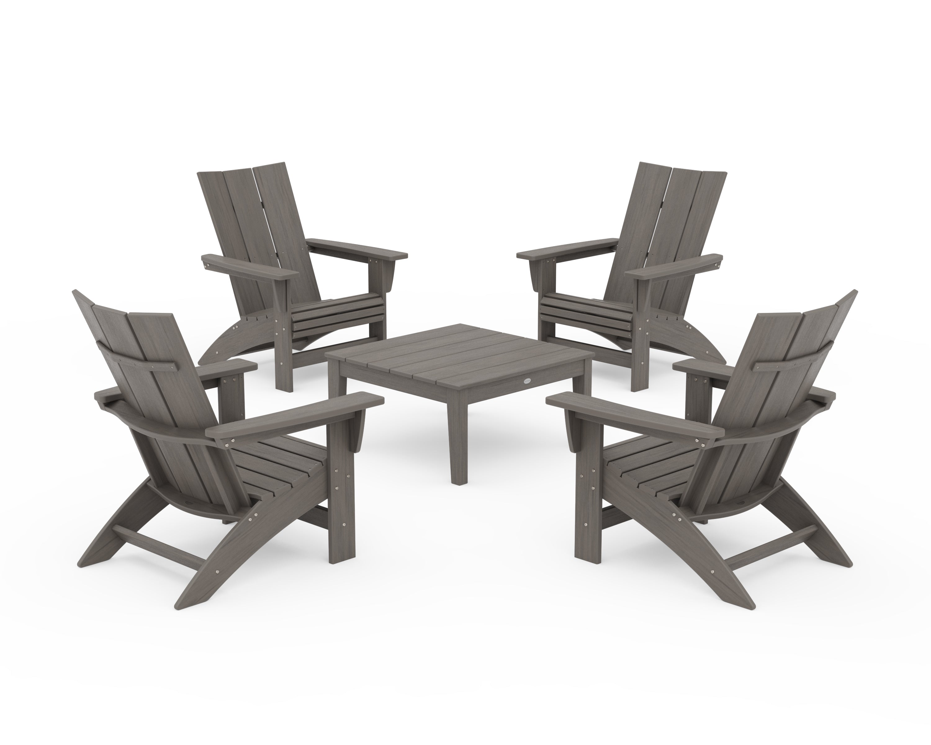 POLYWOOD 5-Piece Modern Grand Adirondack Chair Conversation Group in Driftwood