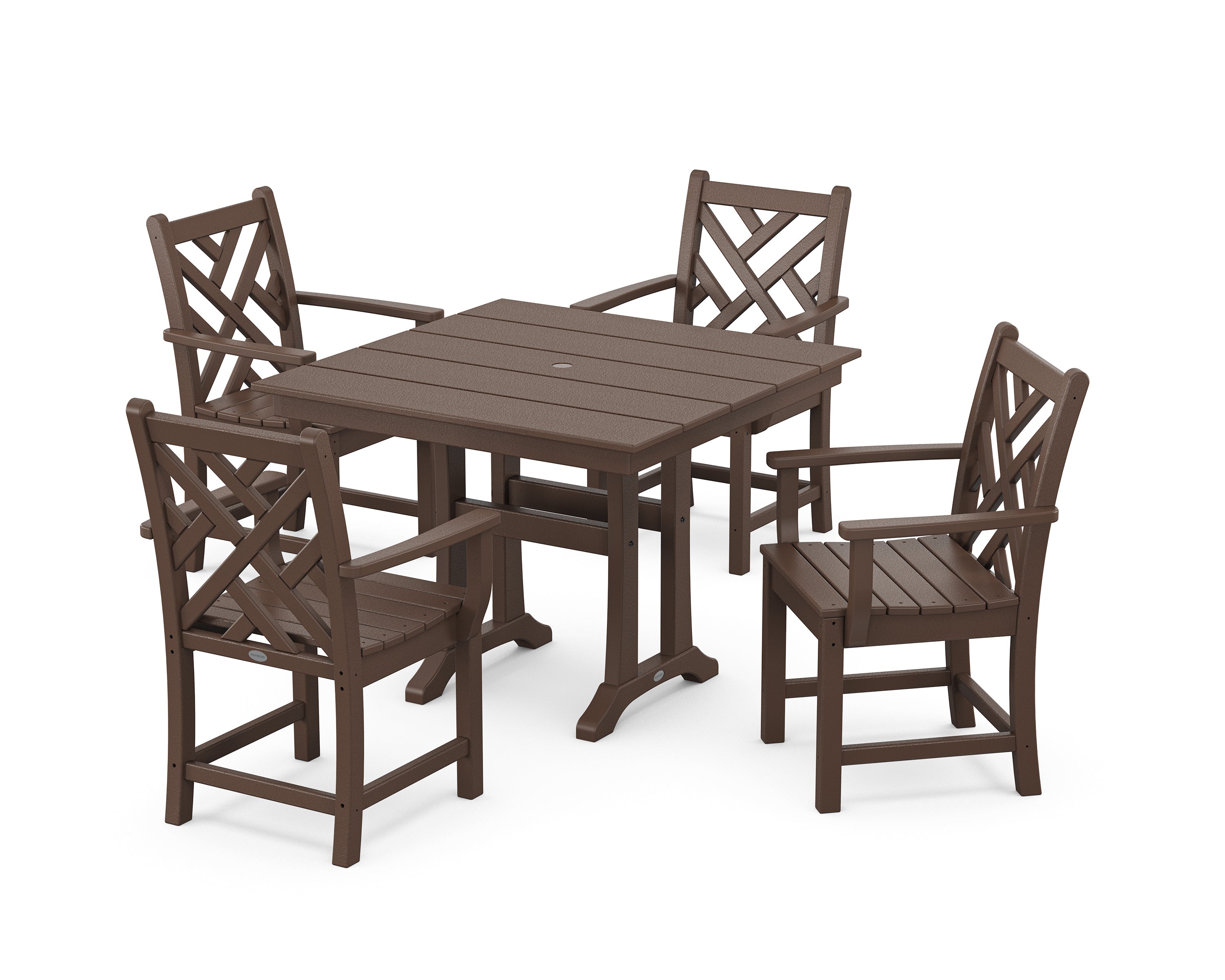 POLYWOOD Chippendale 5-Piece Farmhouse Trestle Arm Chair Dining Set in Mahogany