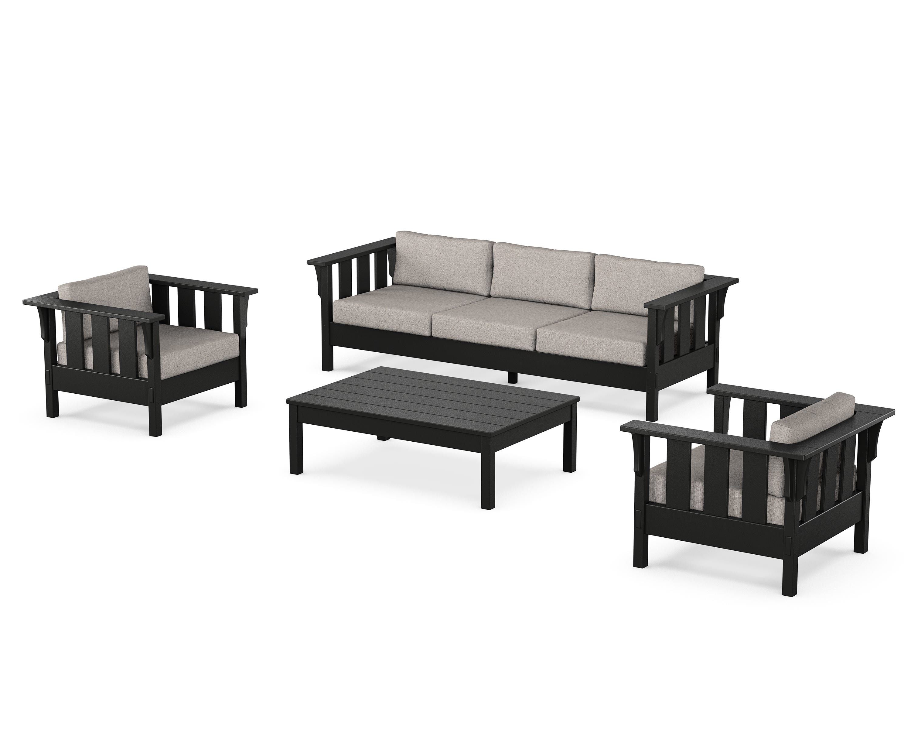 Martha Stewart by POLYWOOD Acadia 4-Piece Deep Seating Set with Sofa in Black / Weathered Tweed