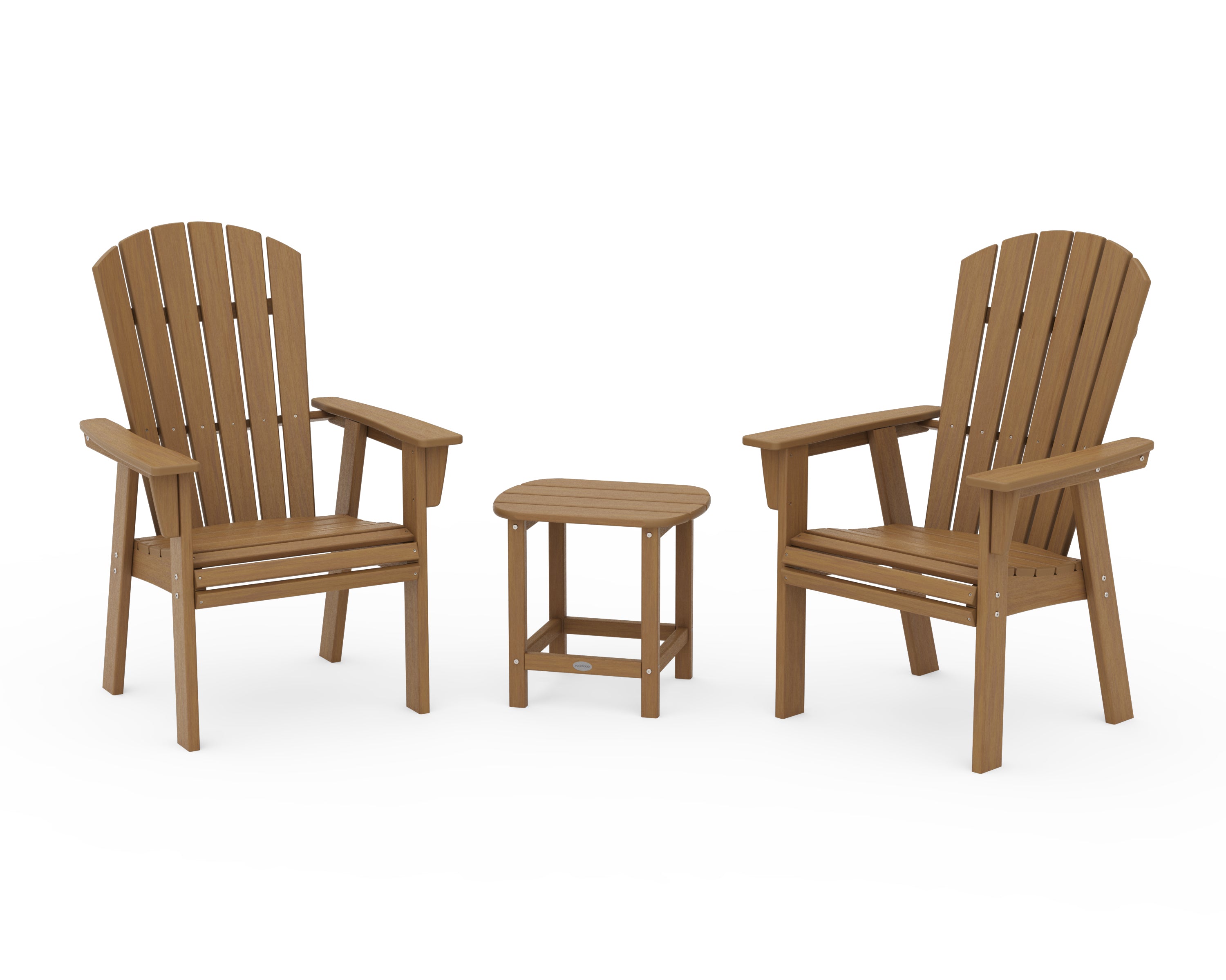 POLYWOOD Nautical 3-Piece Curveback Upright Adirondack Chair Set in Natural