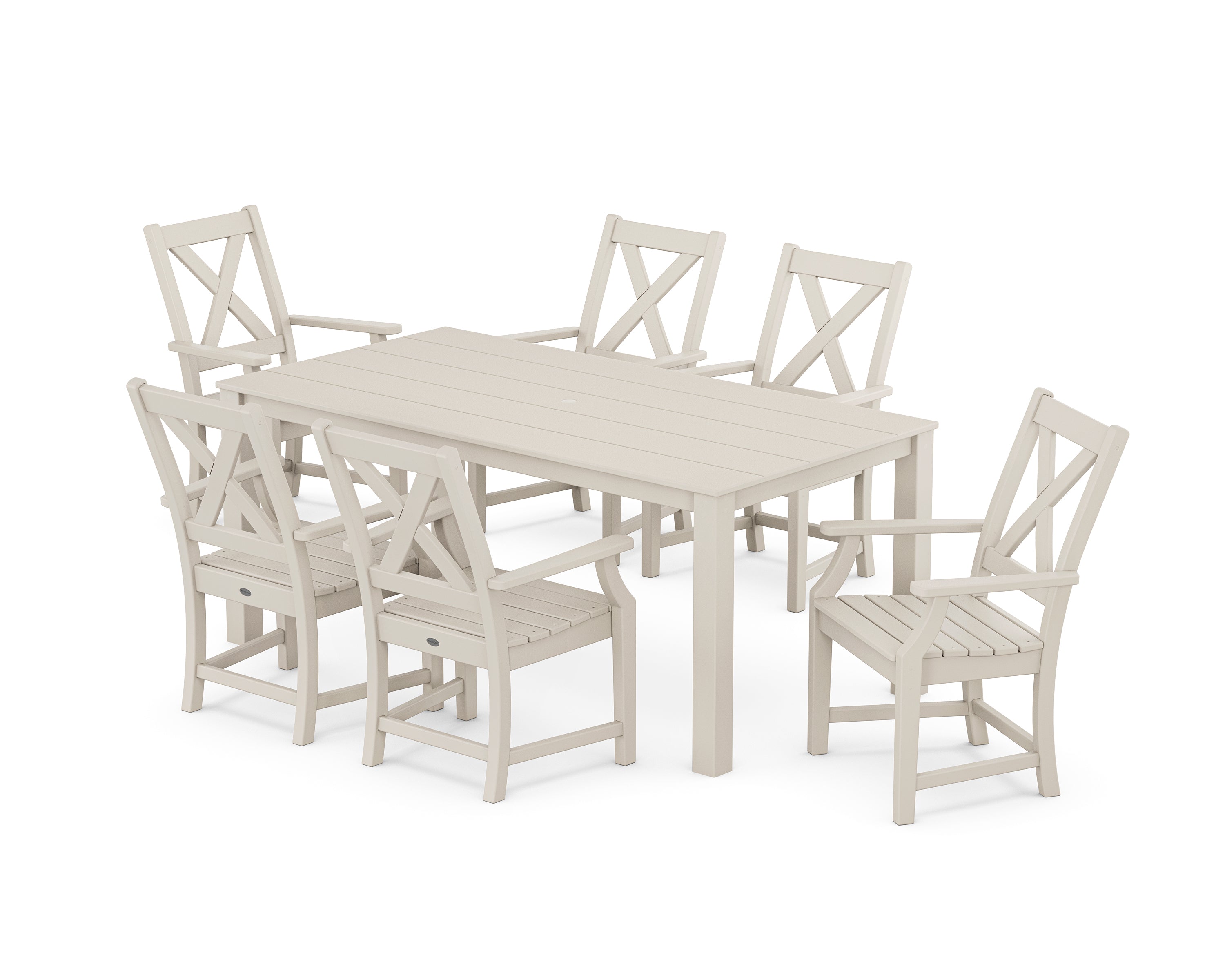 POLYWOOD Braxton Arm Chair 7-Piece Parsons Dining Set in Sand
