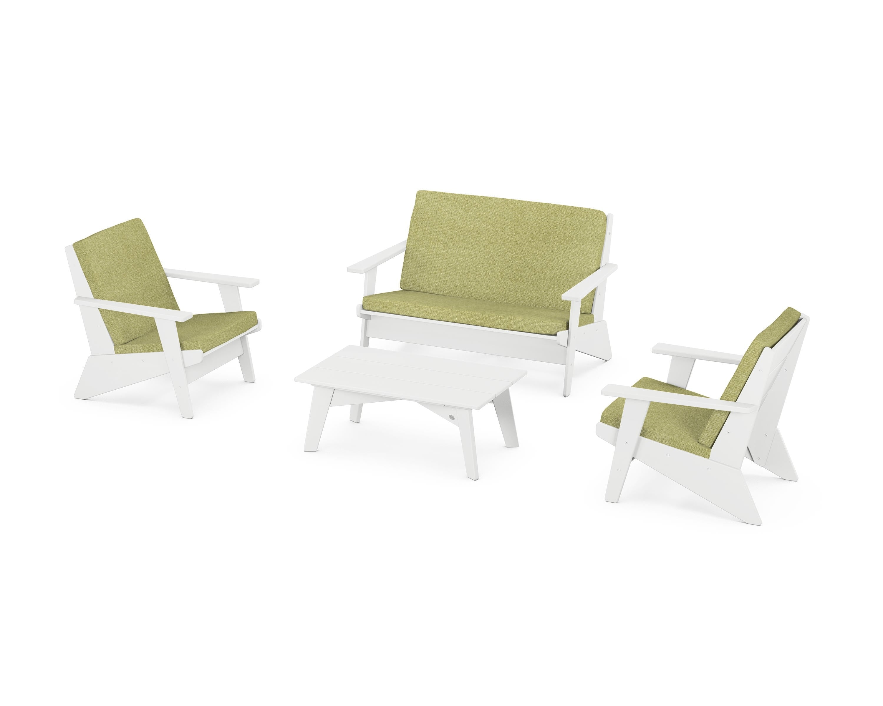 POLYWOOD Riviera Modern Lounge 4-Piece Set in White / Chartreuse Boucle