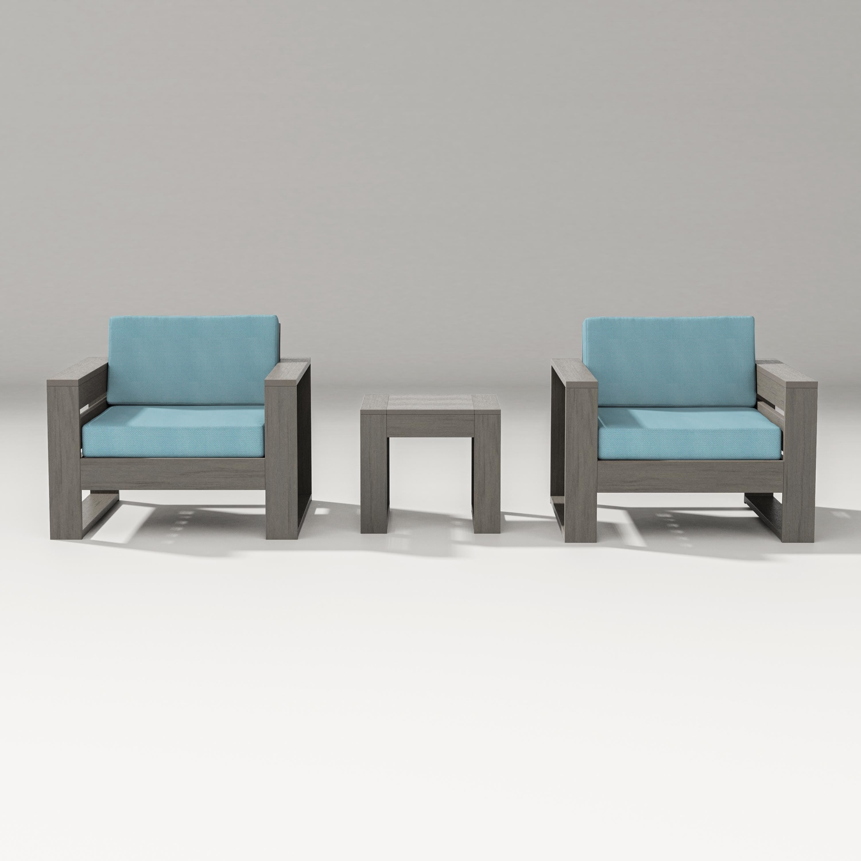PW Designer Series Latitude 3-Piece Lounge Chair Set in Driftwood / Lattice Sky Blue