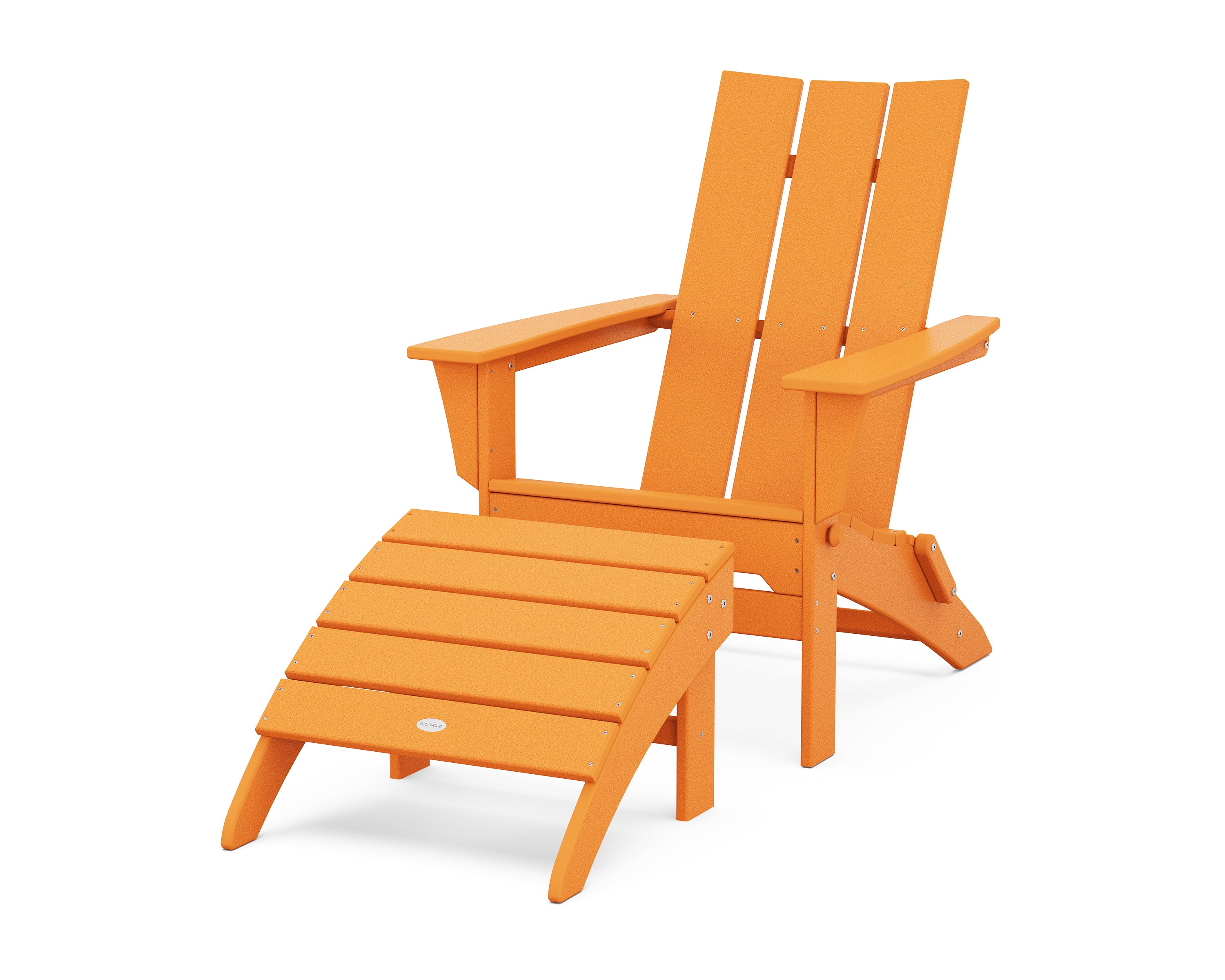 POLYWOOD® Modern Folding Adirondack Chair 2-Piece Set with Ottoman in Tangerine