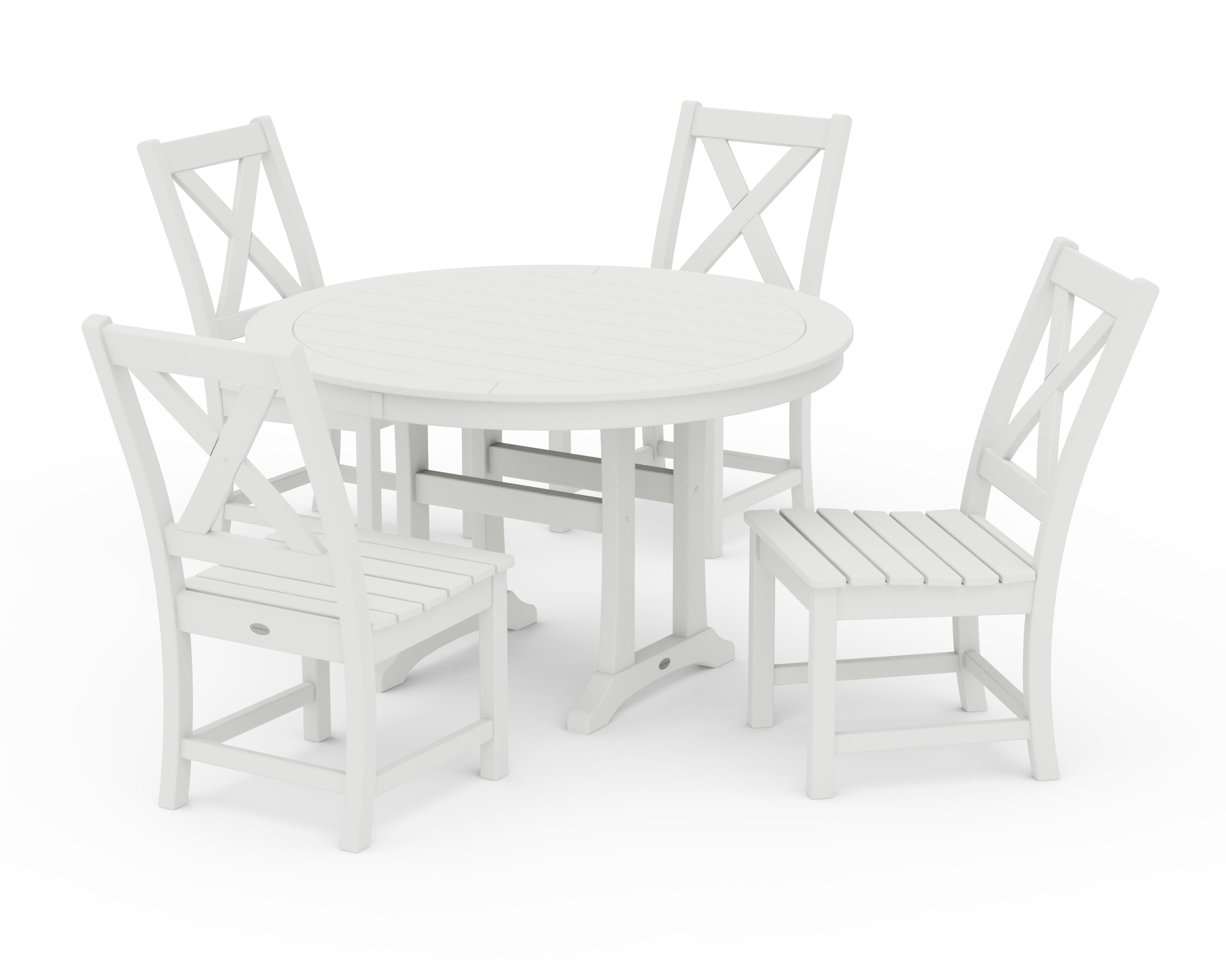 POLYWOOD Braxton Side Chair 5-Piece Round Dining Set With Trestle Legs in Vintage White