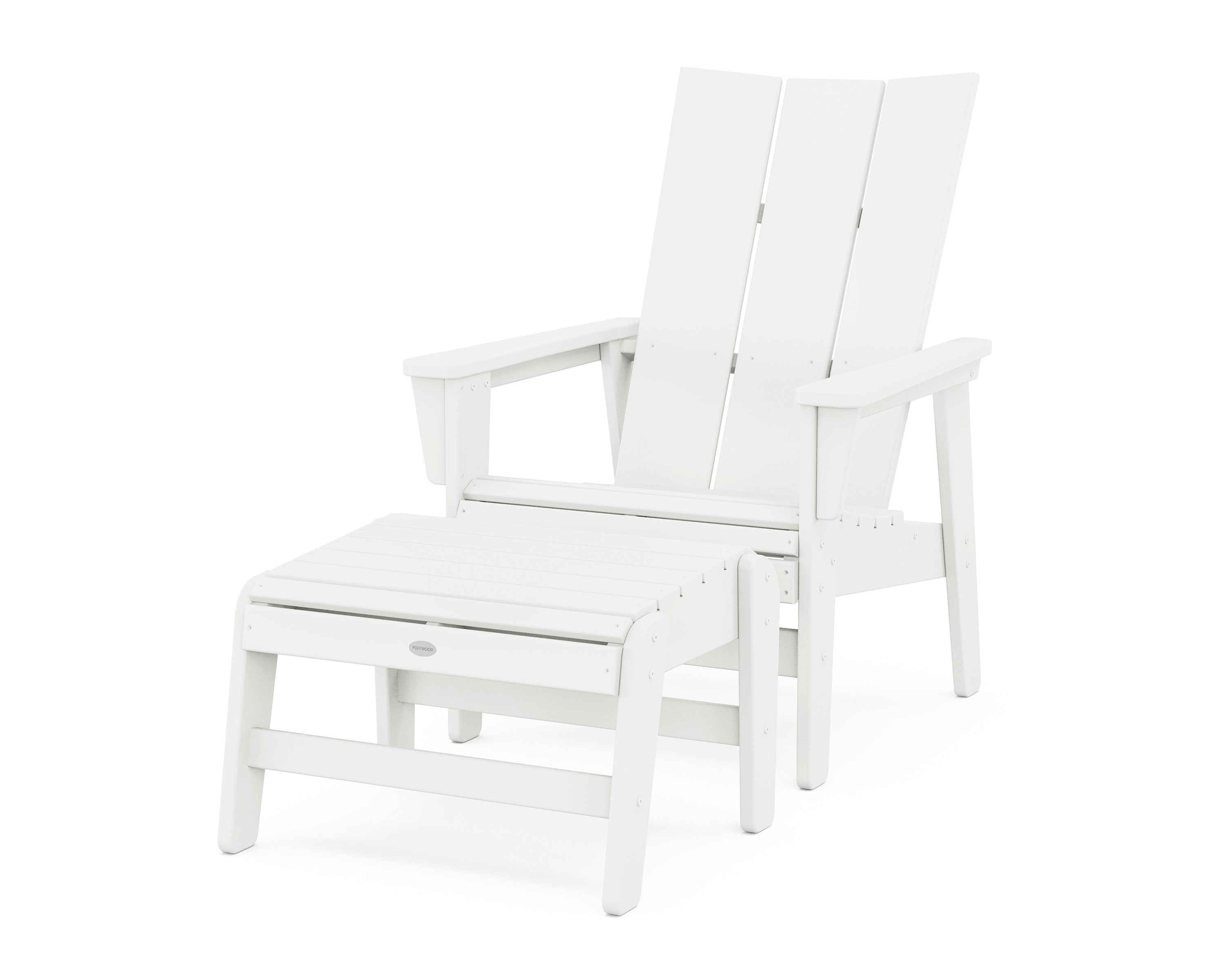 POLYWOOD Modern Grand Upright Adirondack Chair with Ottoman in Vintage White