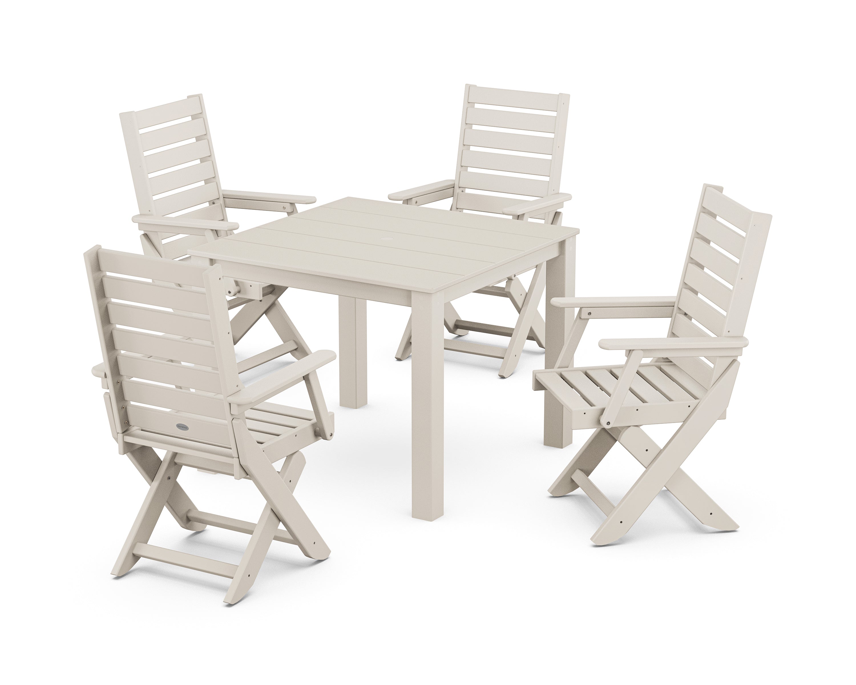 POLYWOOD Captain Folding Chair 5-Piece Parsons Dining Set in Sand
