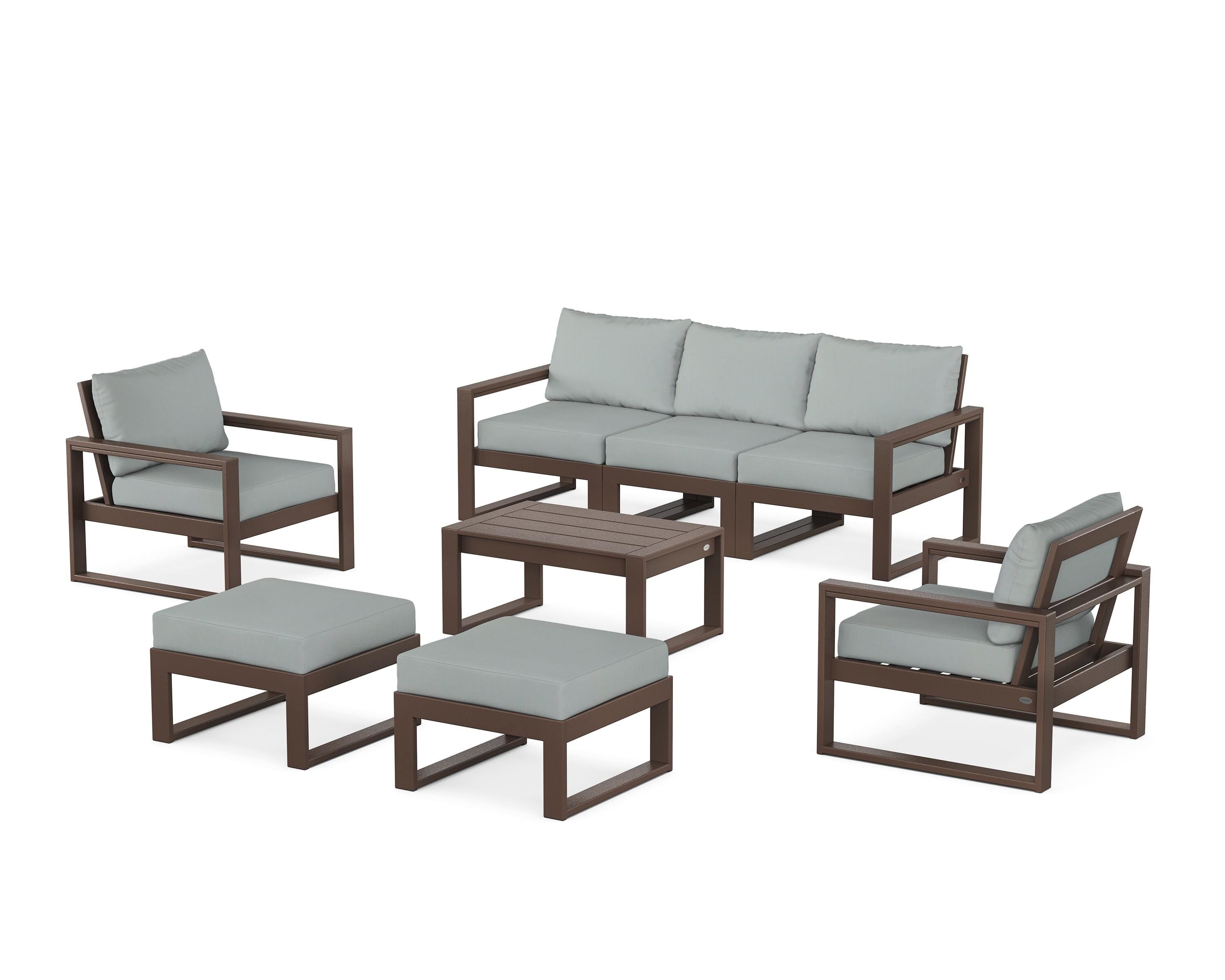 POLYWOOD EDGE Sectional 8-Piece Lounge Sofa Set in Mahogany / Spa