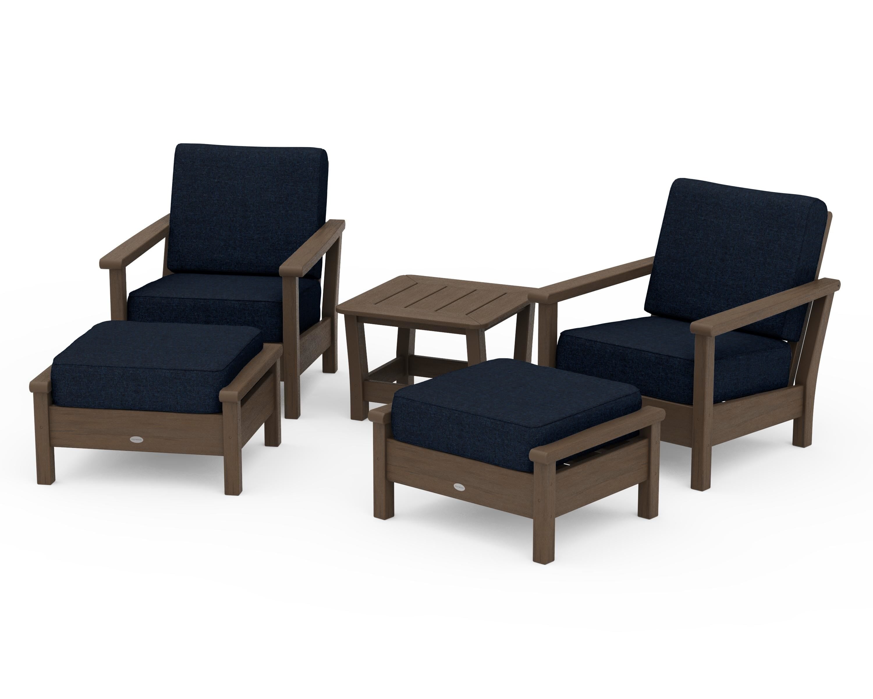 POLYWOOD Harbour 5-Piece Deep Seating Chair Set in Kona / Marine Indigo