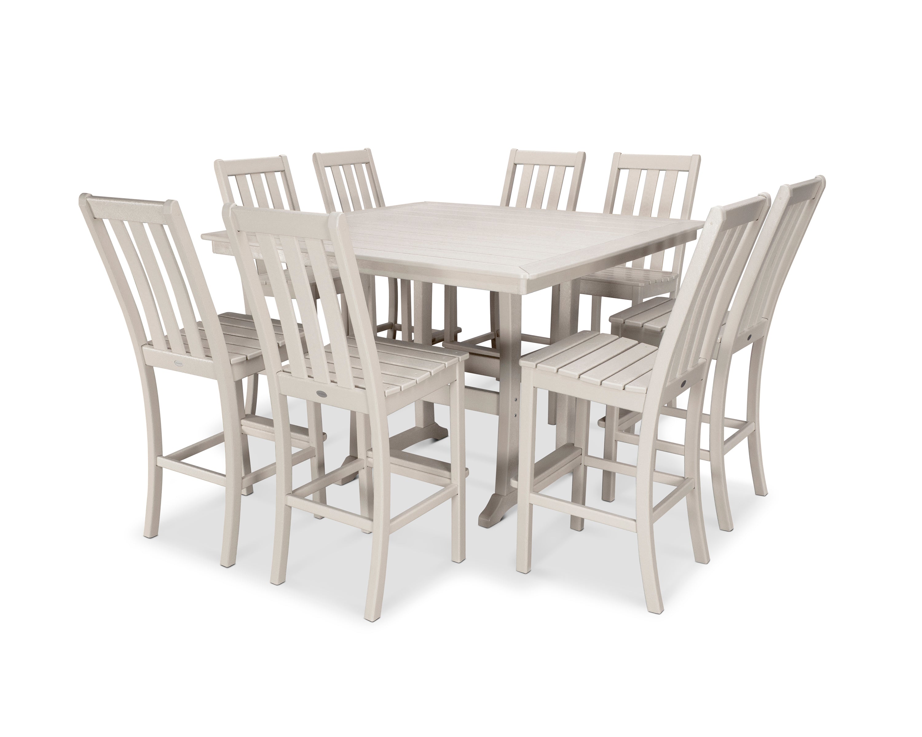 POLYWOOD Vineyard 9-Piece Nautical Trestle Bar Set in Sand