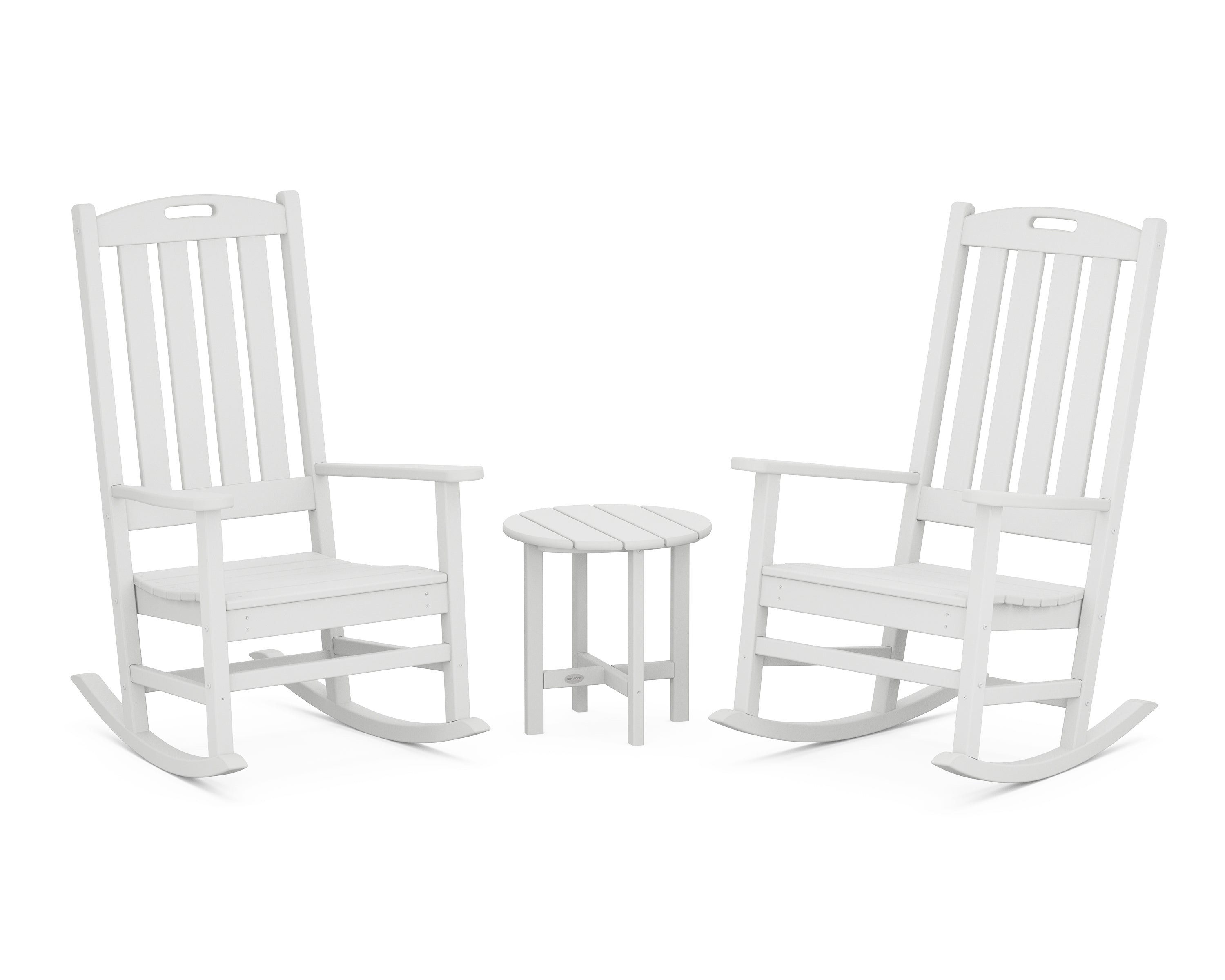 POLYWOOD Nautical 3-Piece Porch Rocking Chair Set in White
