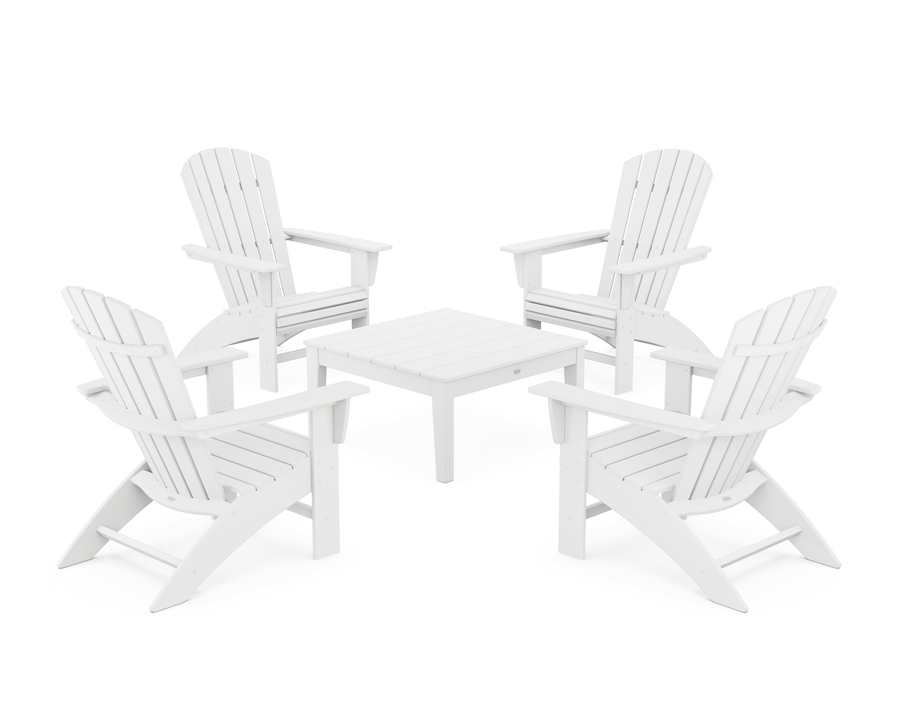 POLYWOOD 5-Piece Nautical Curveback Adirondack Chair Conversation Set with 36" Conversation Table in White