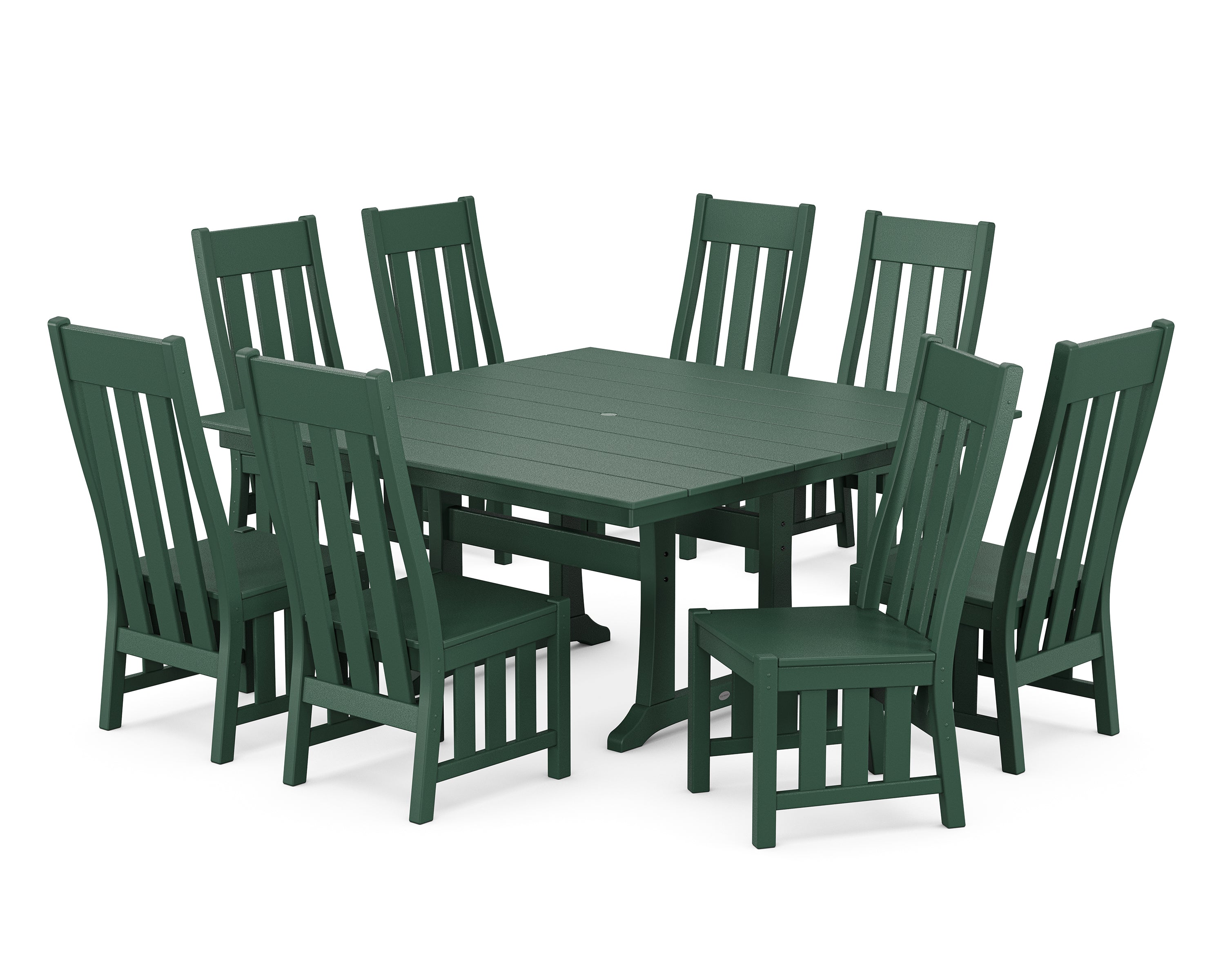 Martha Stewart by POLYWOOD Acadia Side Chair 9-Piece Square Farmhouse Dining Set with Trestle Legs in Green