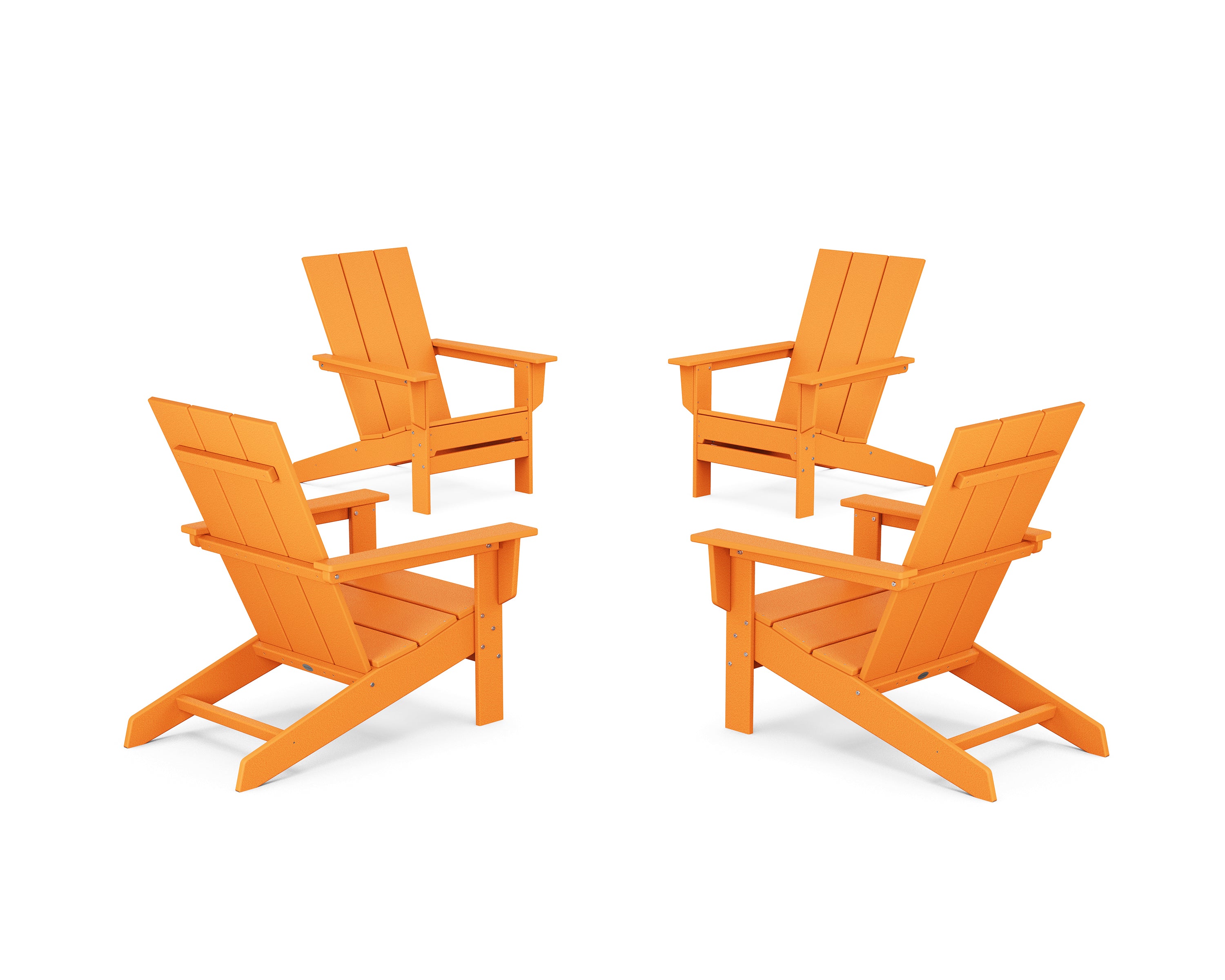 POLYWOOD 4-Piece Modern Studio Adirondack Chair Conversation Set in Tangerine