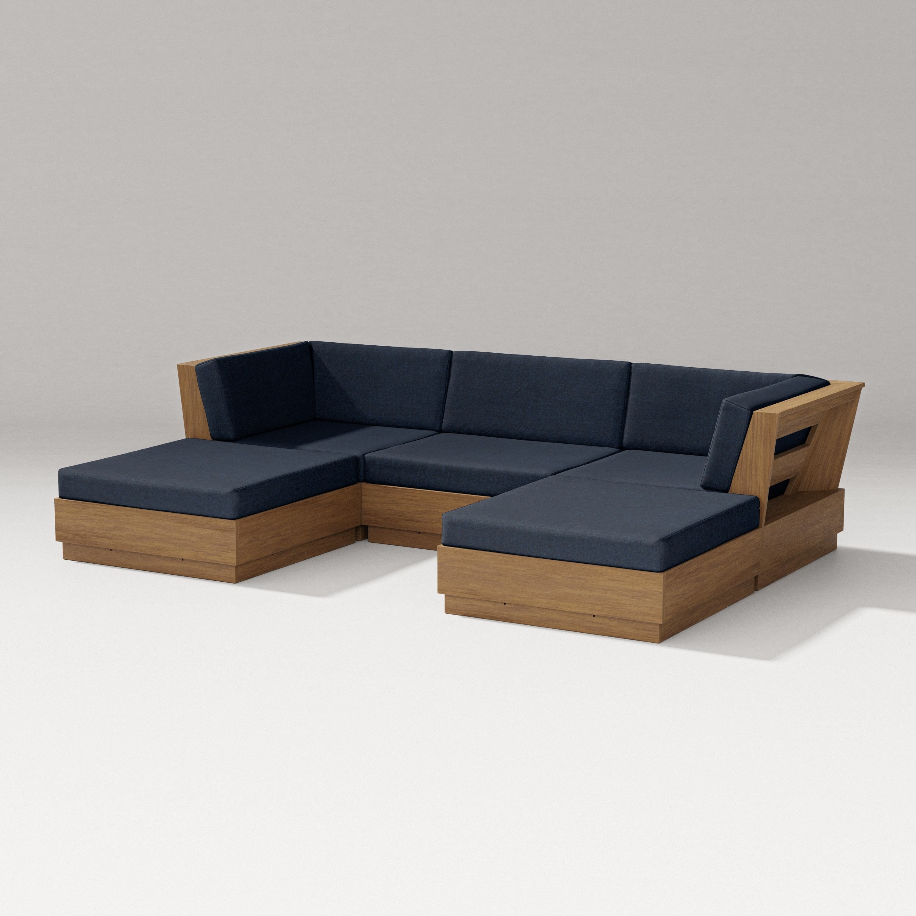 PW Designer Series Elevate Double Chaise Sectional in Natural / Marine Indigo