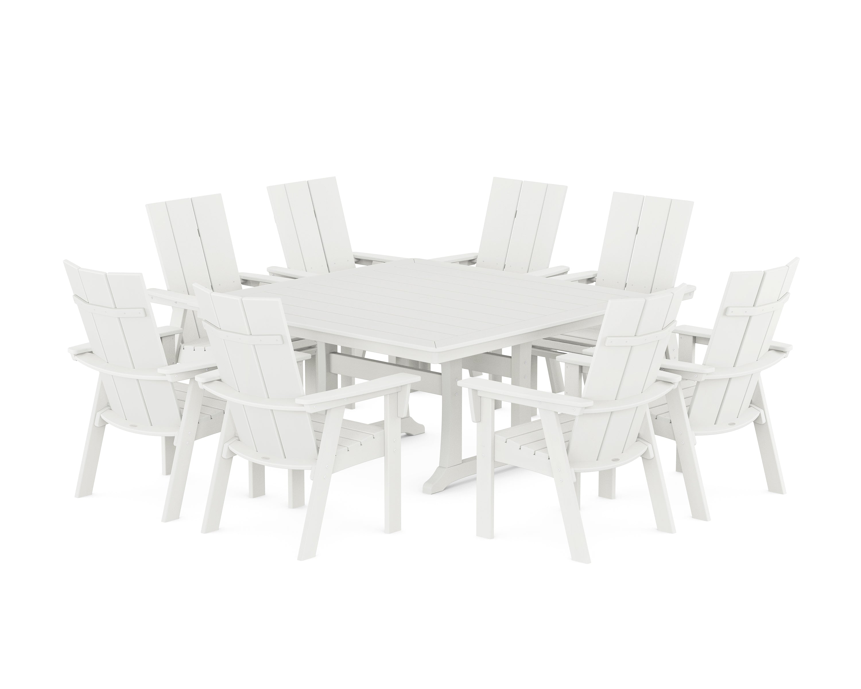 POLYWOOD Modern Curveback Adirondack 9-Piece Square Dining Set with Trestle Legs in Vintage White
