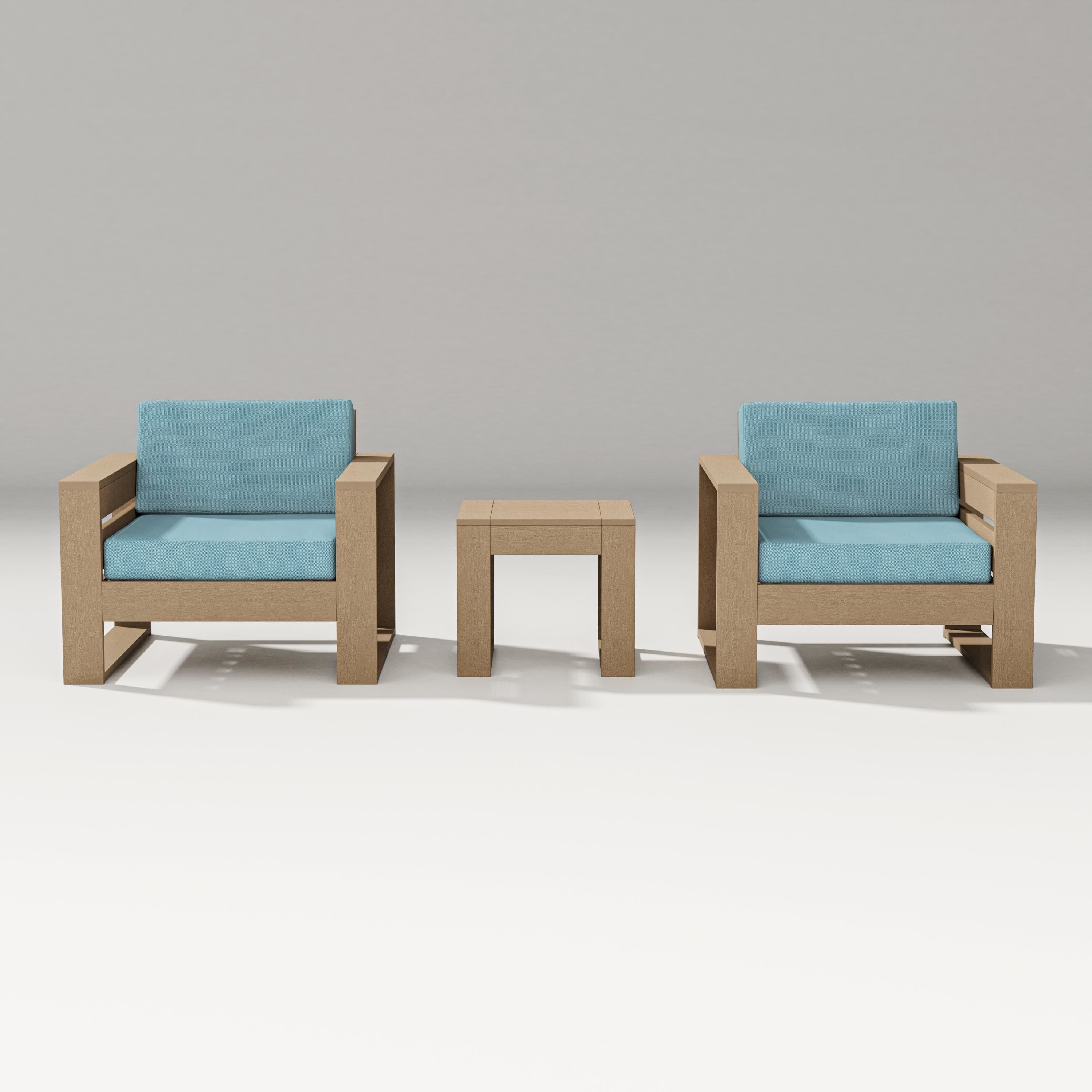 PW Designer Series Latitude 3-Piece Lounge Chair Set in Vintage Sahara / Lattice Sky Blue