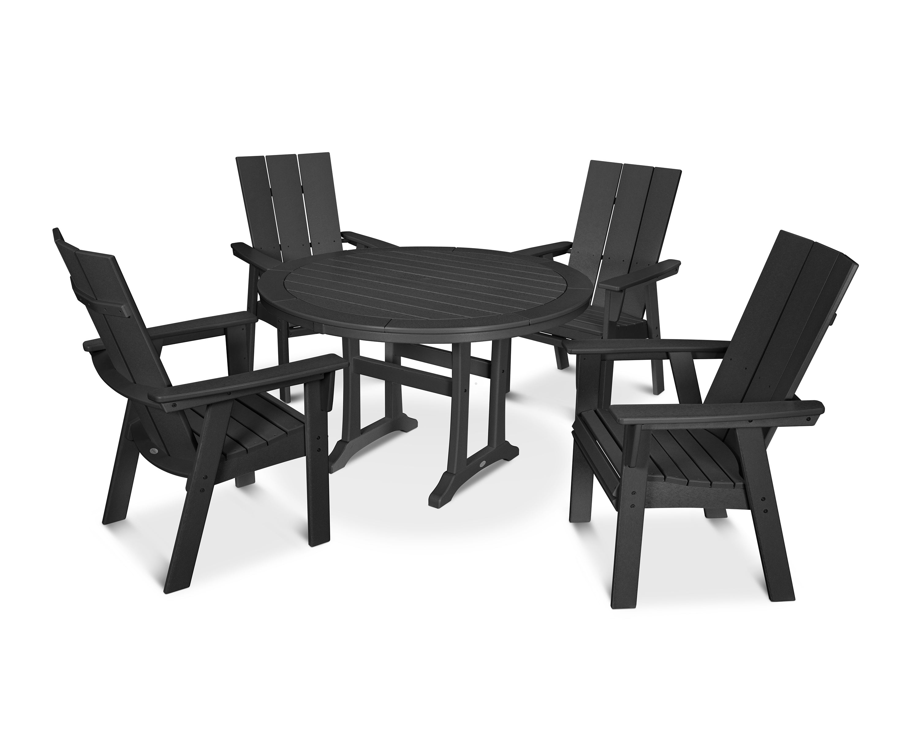 POLYWOOD® Modern Curveback Adirondack 5-Piece Nautical Trestle Dining Set in Black