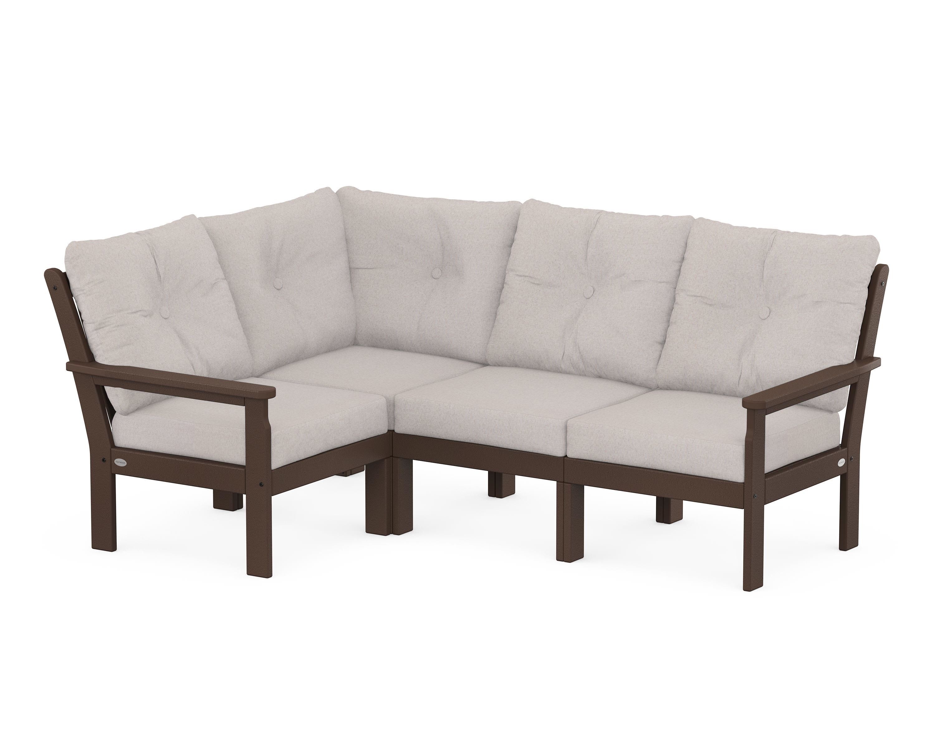 POLYWOOD Vineyard 4-Piece Sectional in Mahogany / Dune Burlap