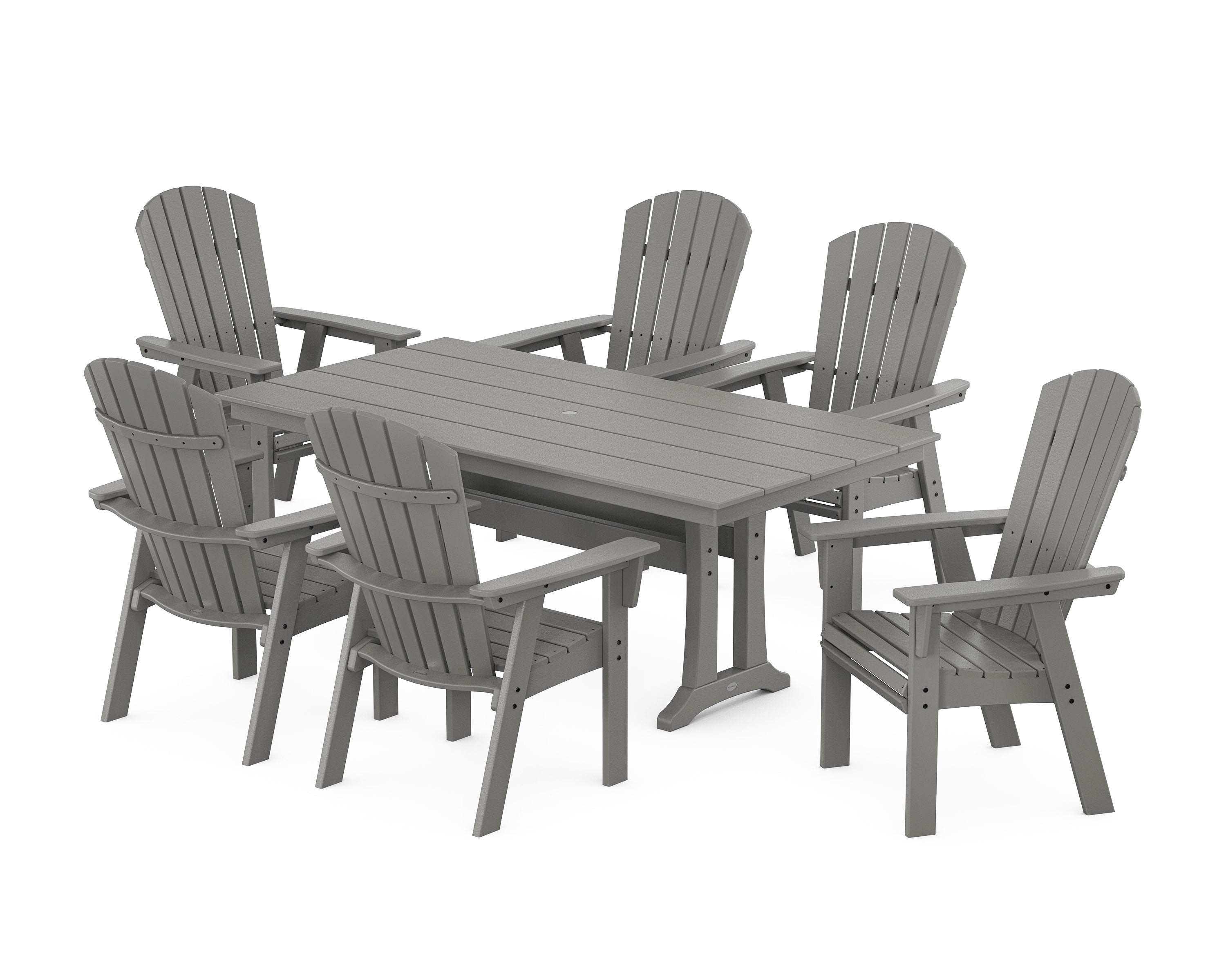 POLYWOOD Nautical Curveback Adirondack 7-Piece Farmhouse Dining Set with Trestle Legs in Slate Grey