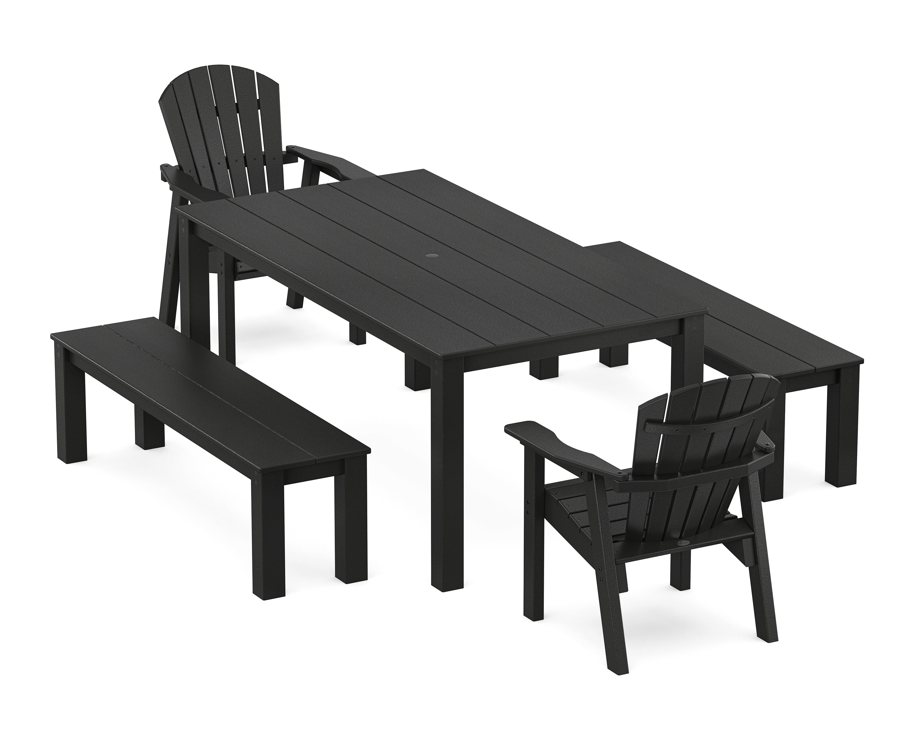 POLYWOOD Seashell 5-Piece Parsons Dining Set with Benches in Black