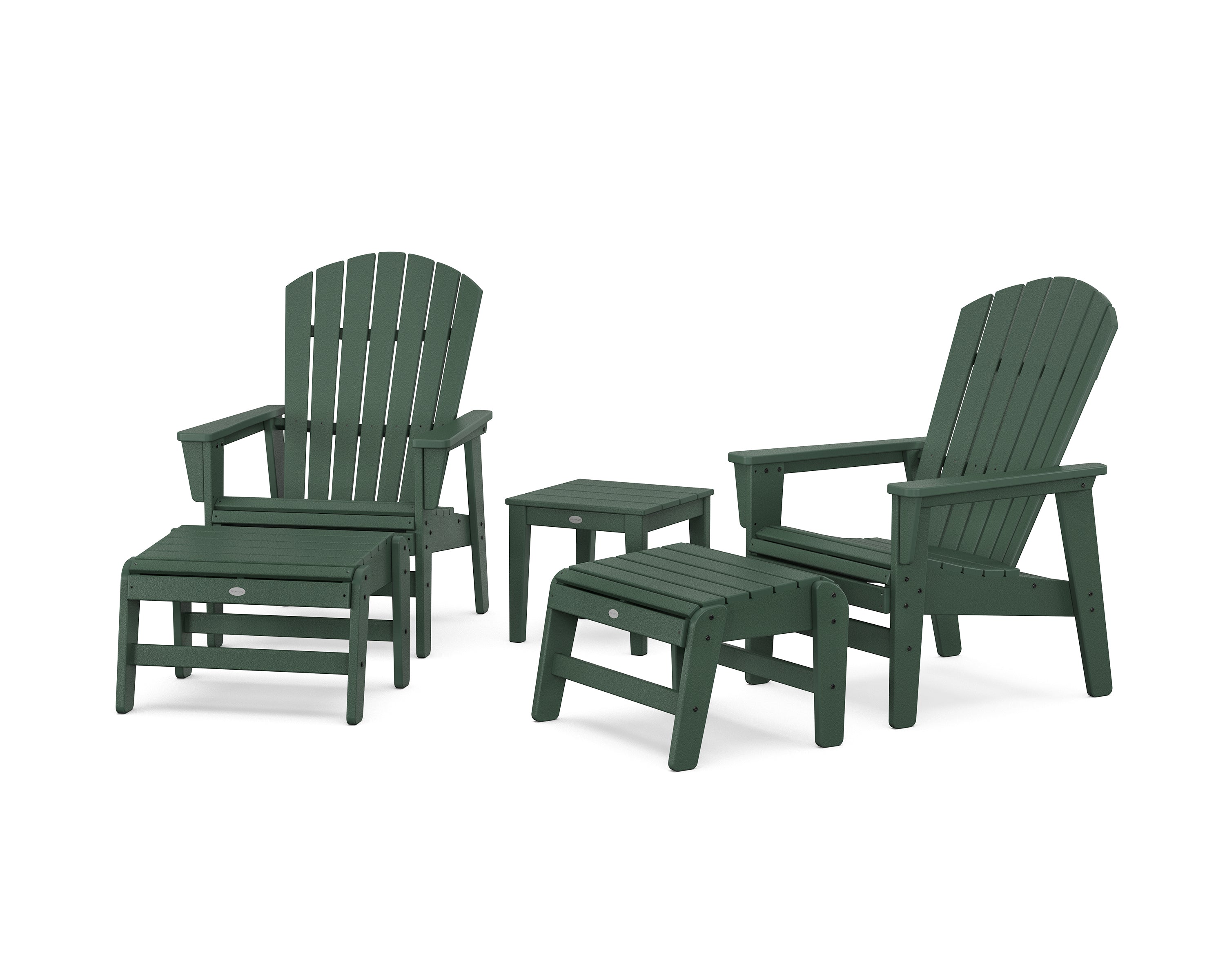 POLYWOOD 5-Piece Nautical Grand Upright Adirondack Set with Ottomans and Side Table in Green