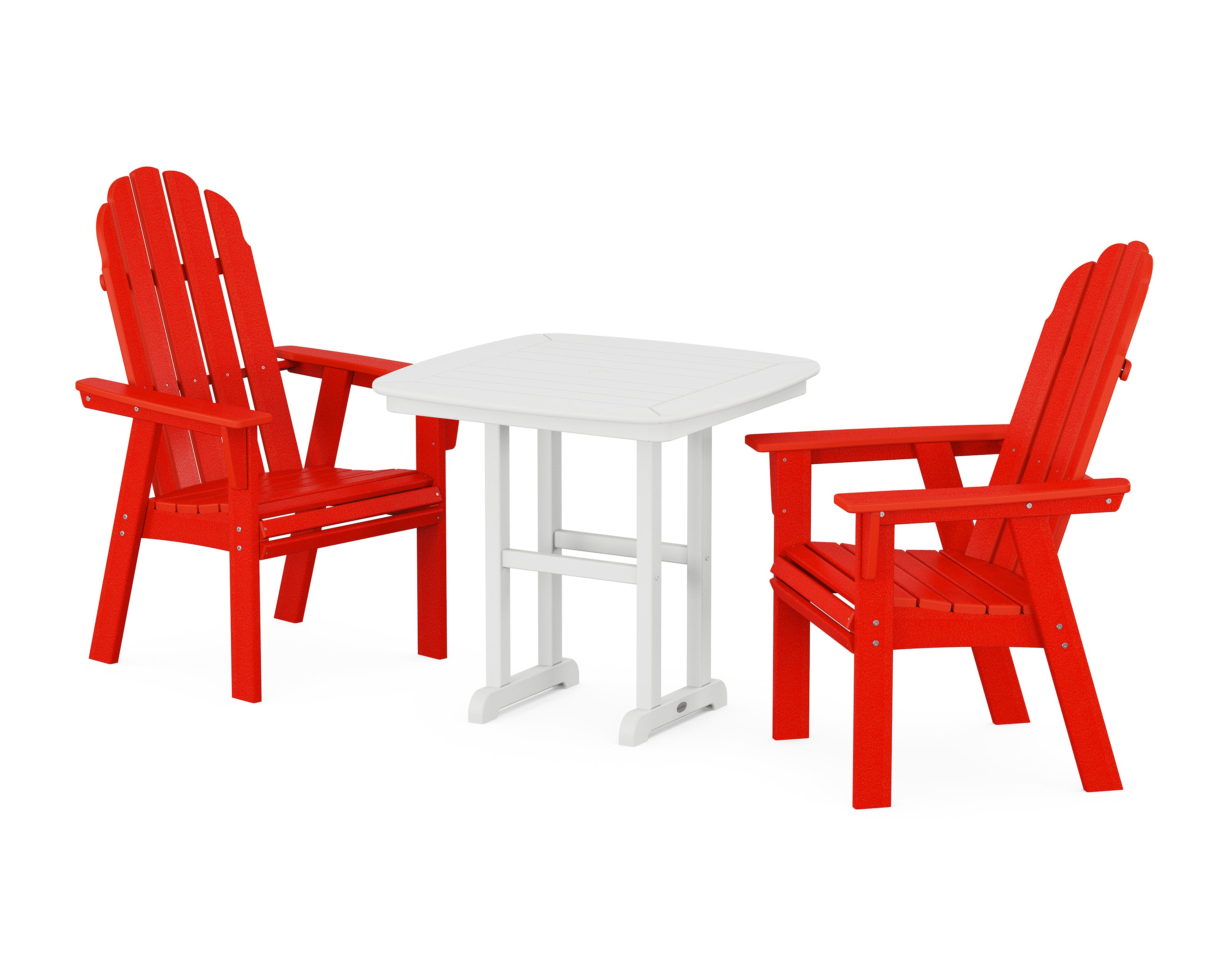 POLYWOOD® Vineyard Adirondack 3-Piece Dining Set in Sunset Red / White