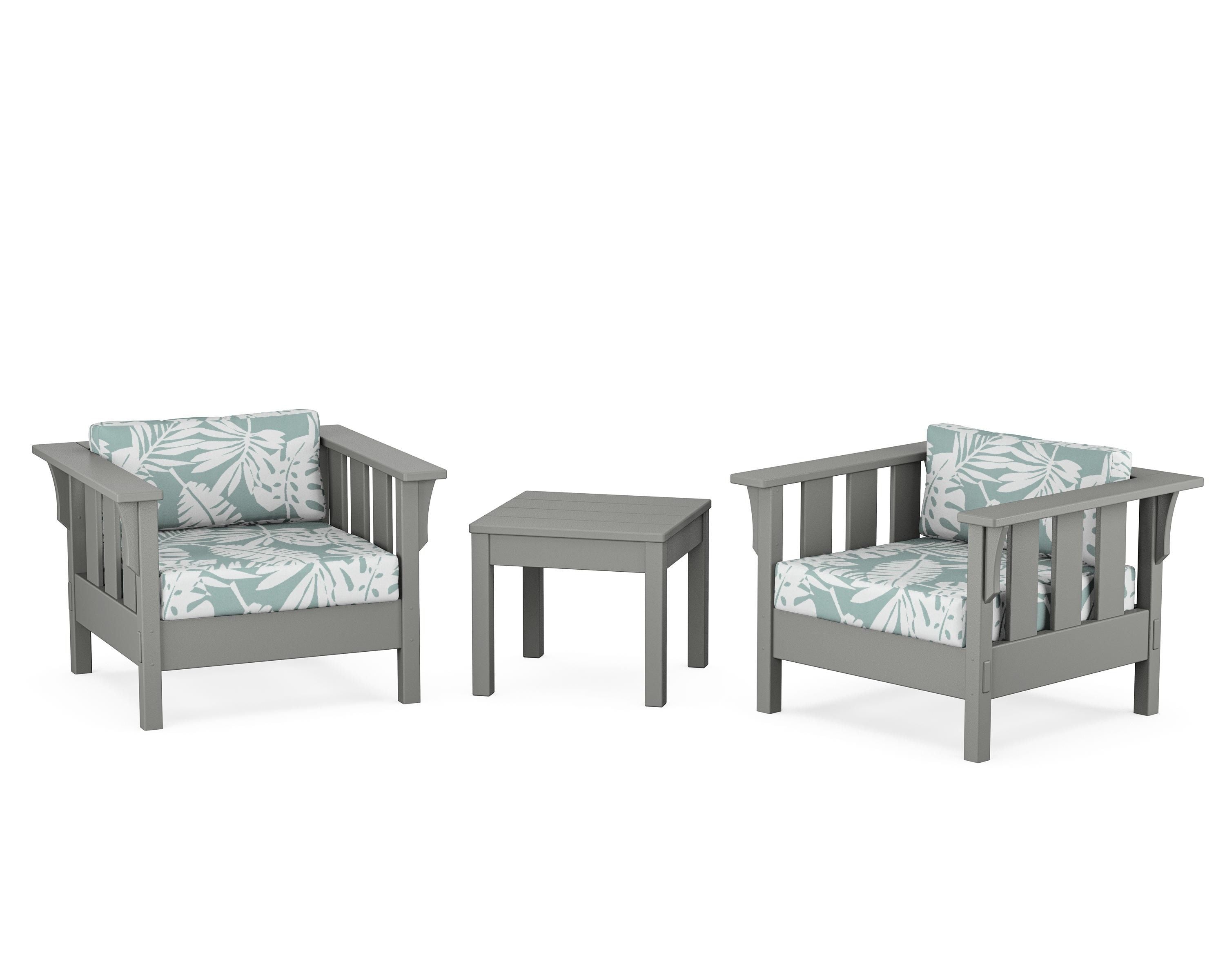 Martha Stewart by POLYWOOD Acadia 3-Piece Deep Seating Set in Slate Grey / Leaf Glacier Spa