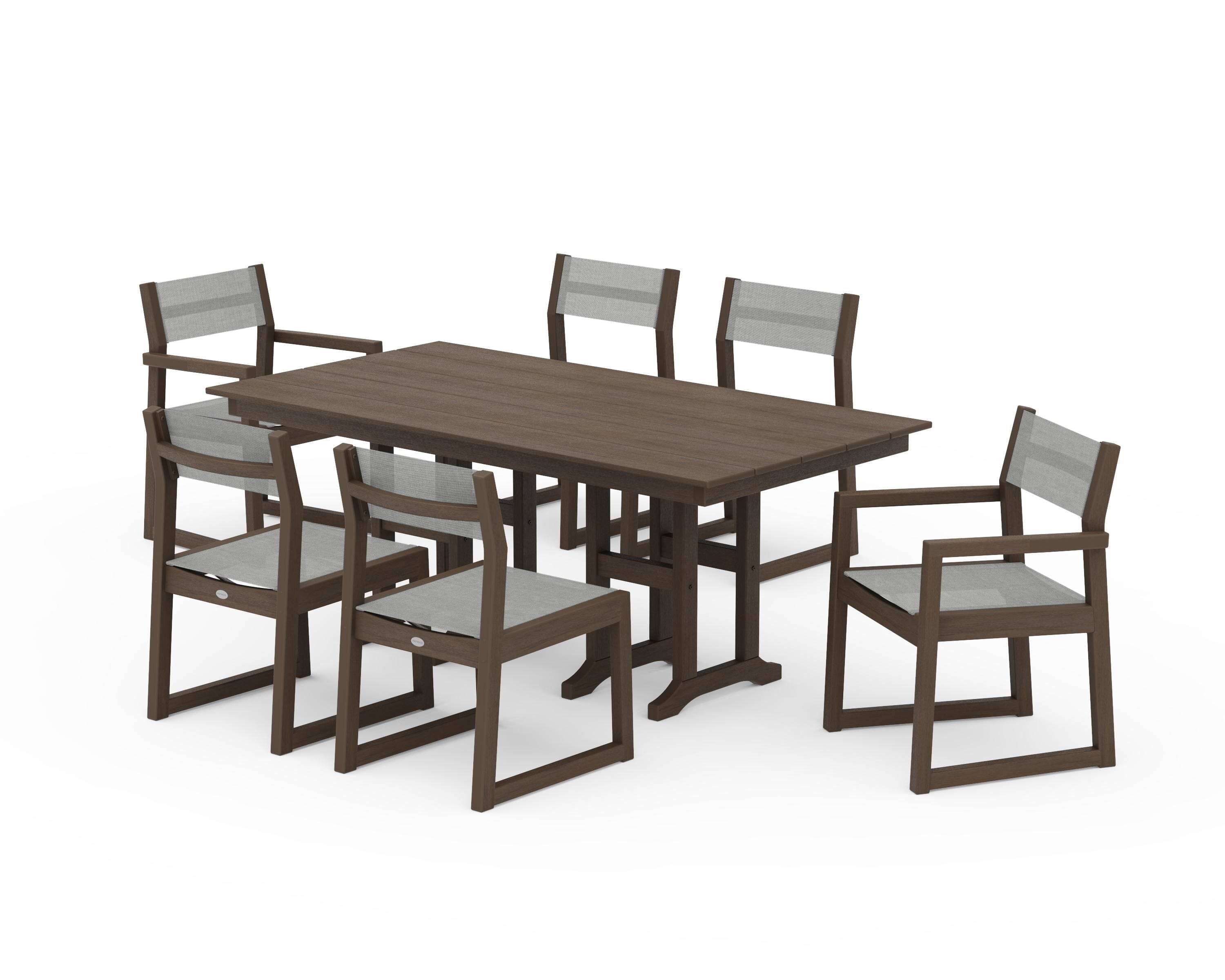 POLYWOOD EDGE Sling 7-Piece Farmhouse Dining Set in Kona / Metallic Sling