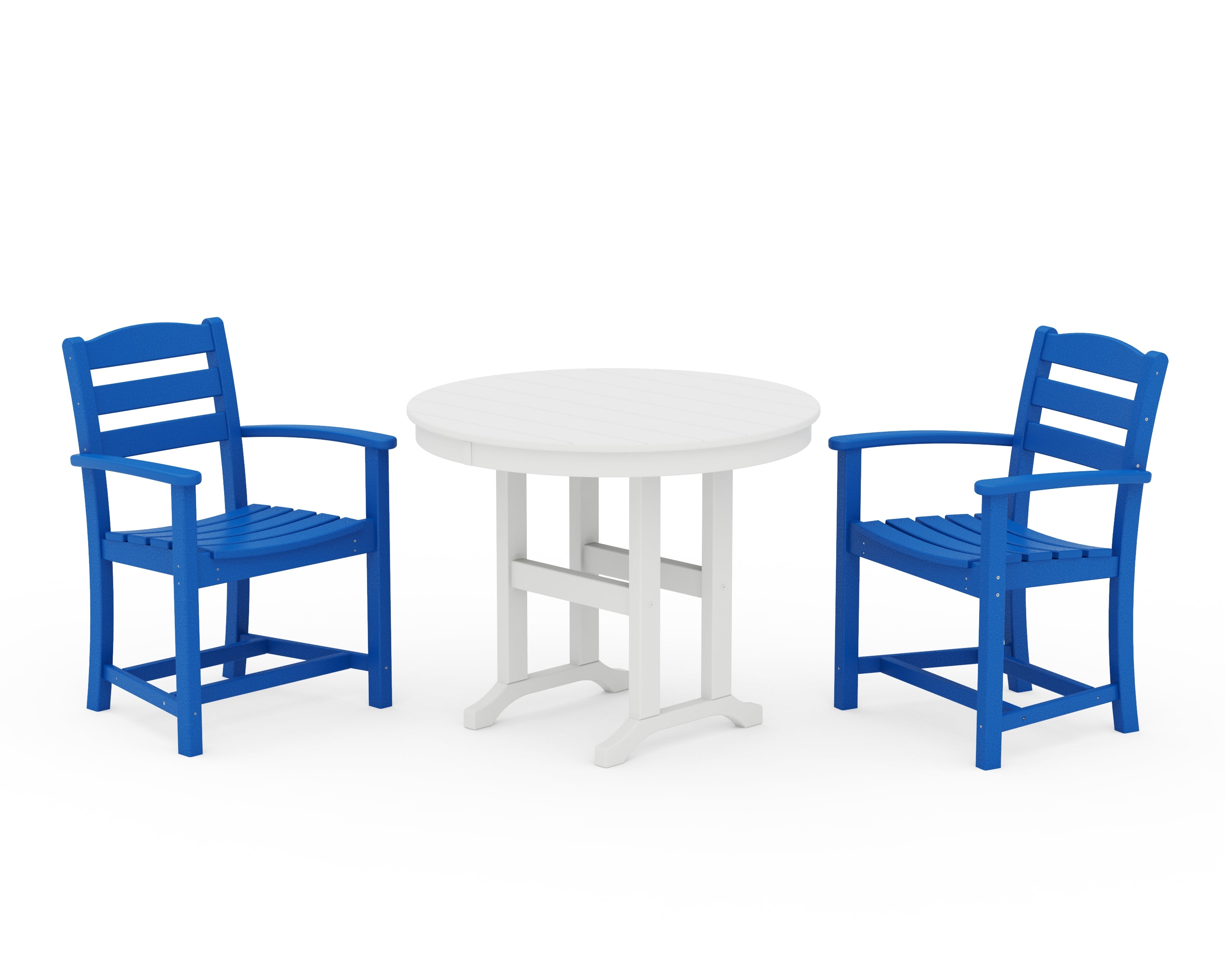 POLYWOOD La Casa Café 3-Piece Round Dining Set in Pacific Blue / White