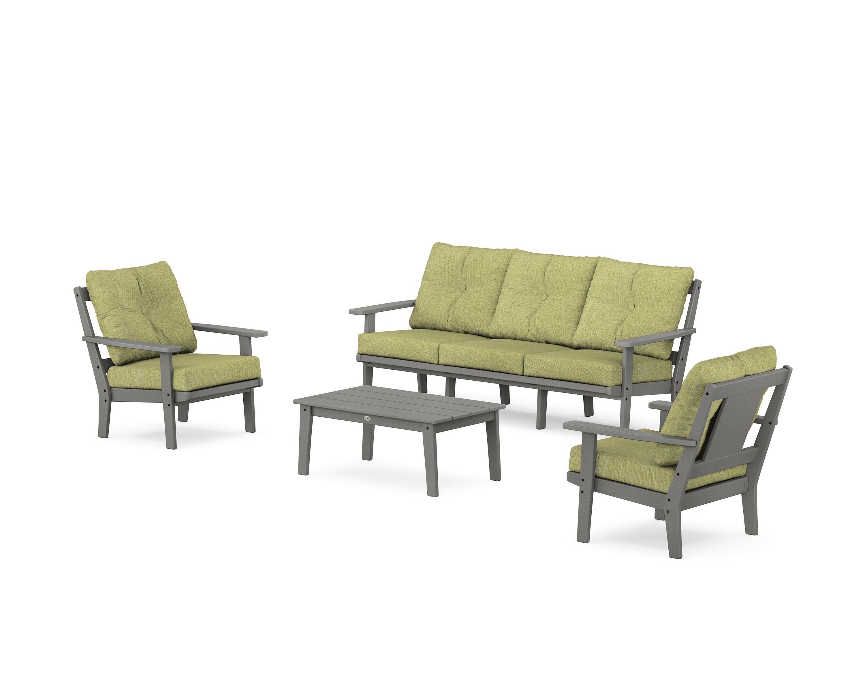 POLYWOOD Prairie 4-Piece Deep Seating Set with Sofa in Slate Grey / Chartreuse Boucle
