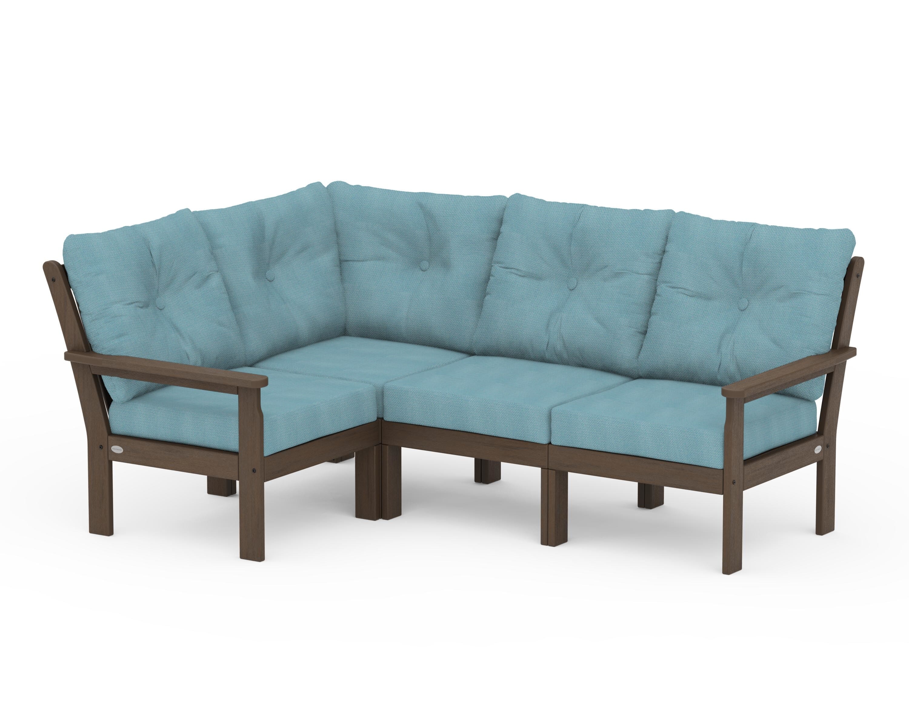 POLYWOOD Vineyard 4-Piece Sectional in Kona / Lattice Sky Blue