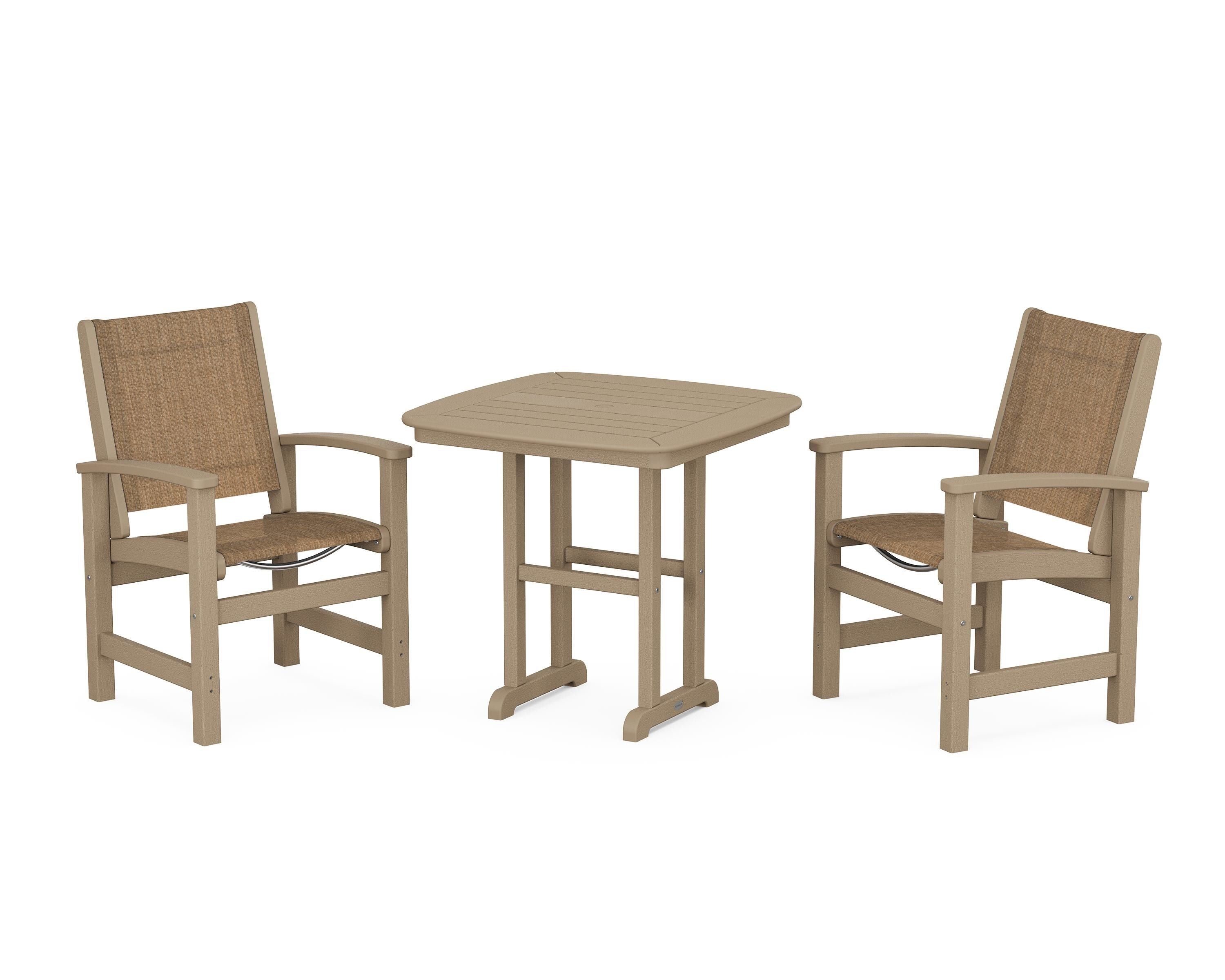 POLYWOOD Coastal 3-Piece Dining Set in Vintage Sahara / Burlap Sling
