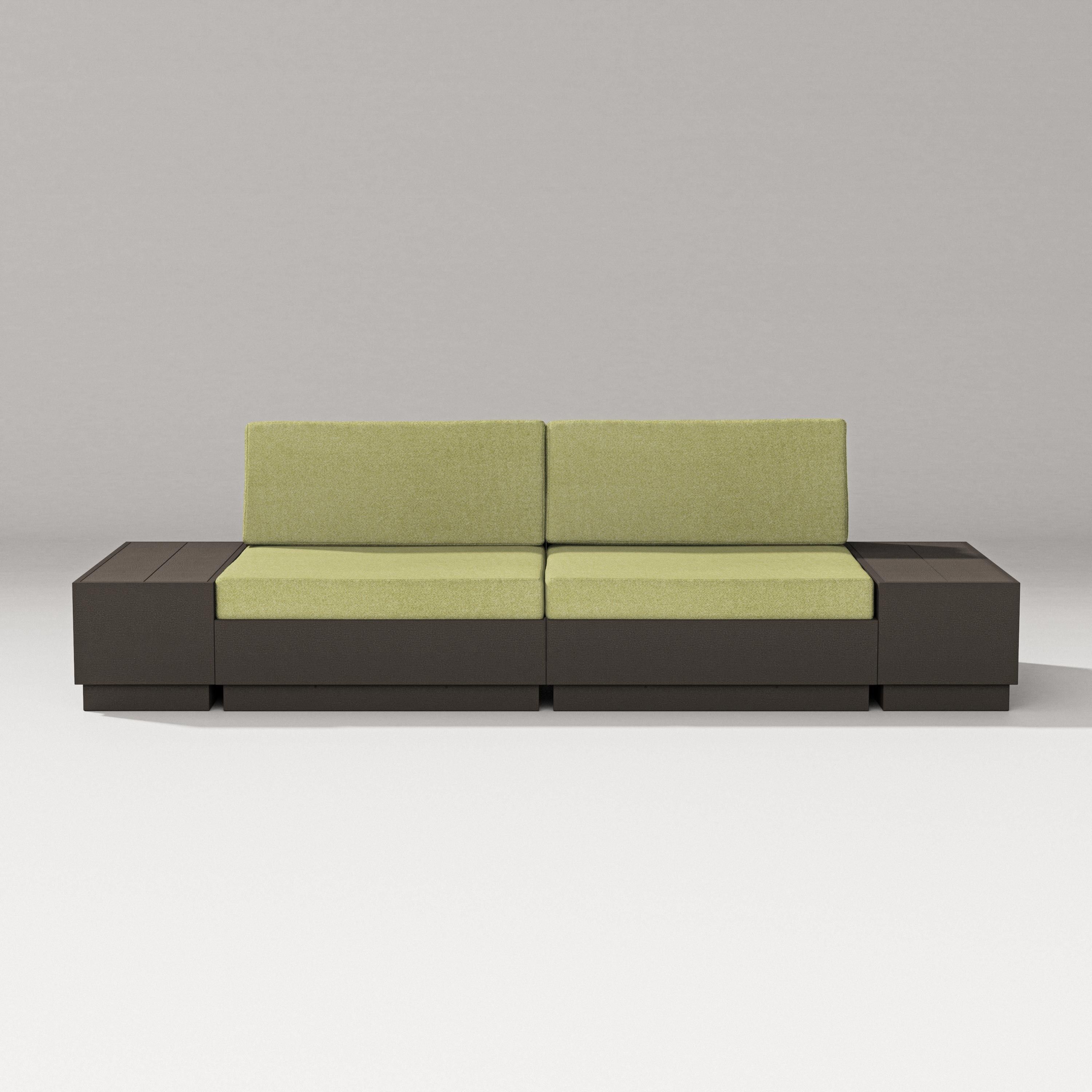 PW Designer Series Elevate 4-Piece Loveseat Sectional in Vintage Coffee / Chartreuse Boucle