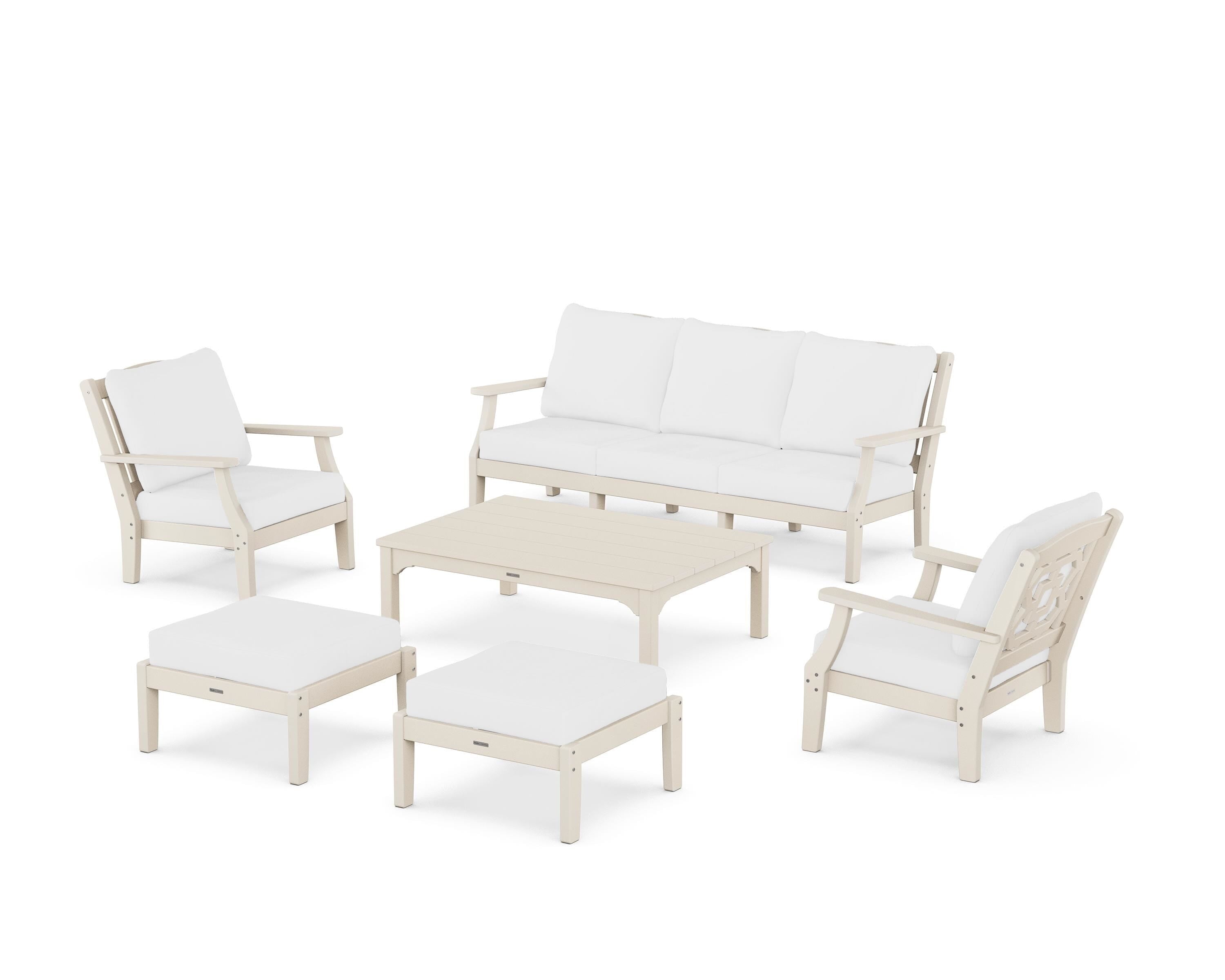 Martha Stewart by POLYWOOD Chinoiserie 6-Piece Lounge Sofa Set in Sand / Natural