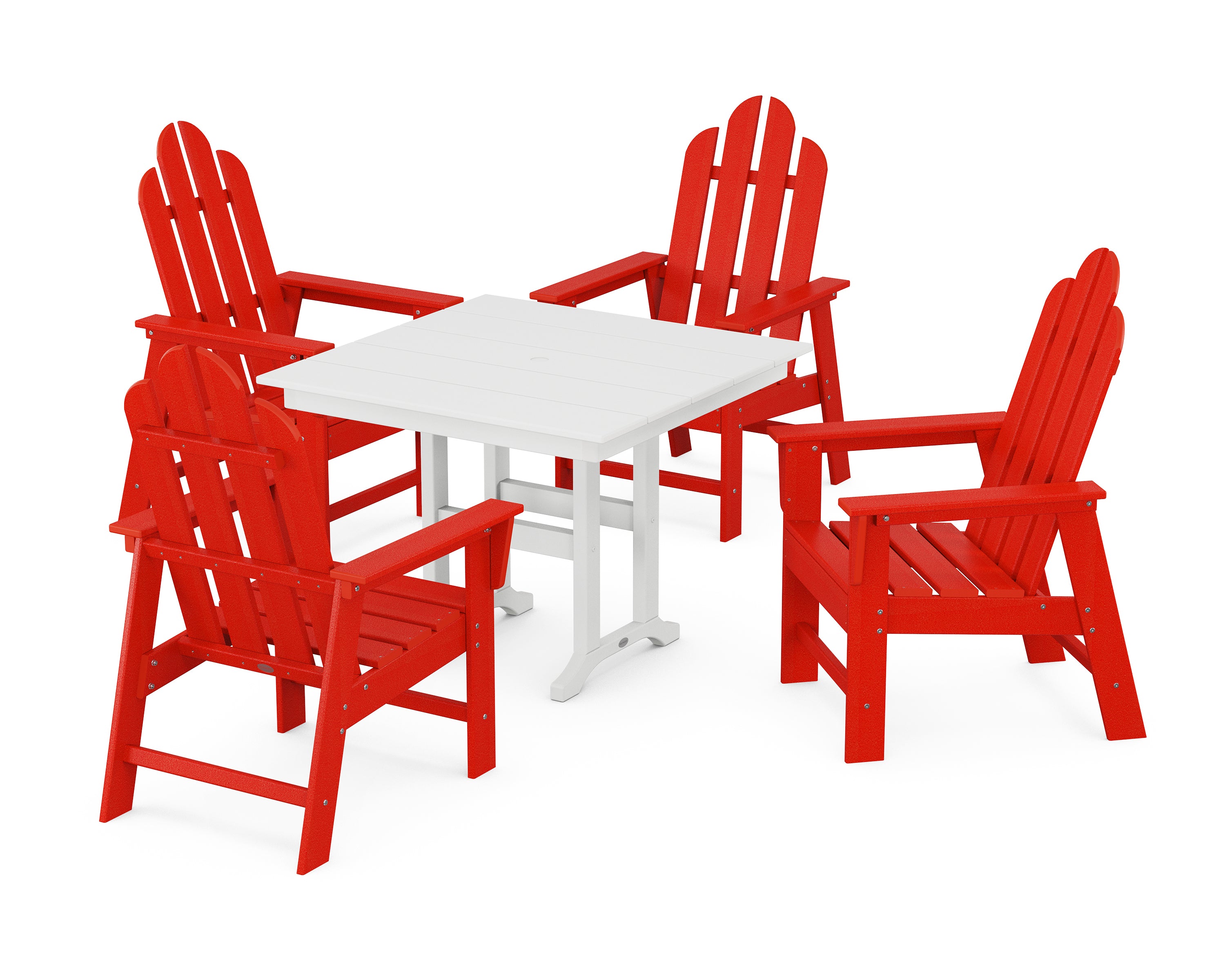 POLYWOOD Long Island 5-Piece Farmhouse Dining Set in Sunset Red / White