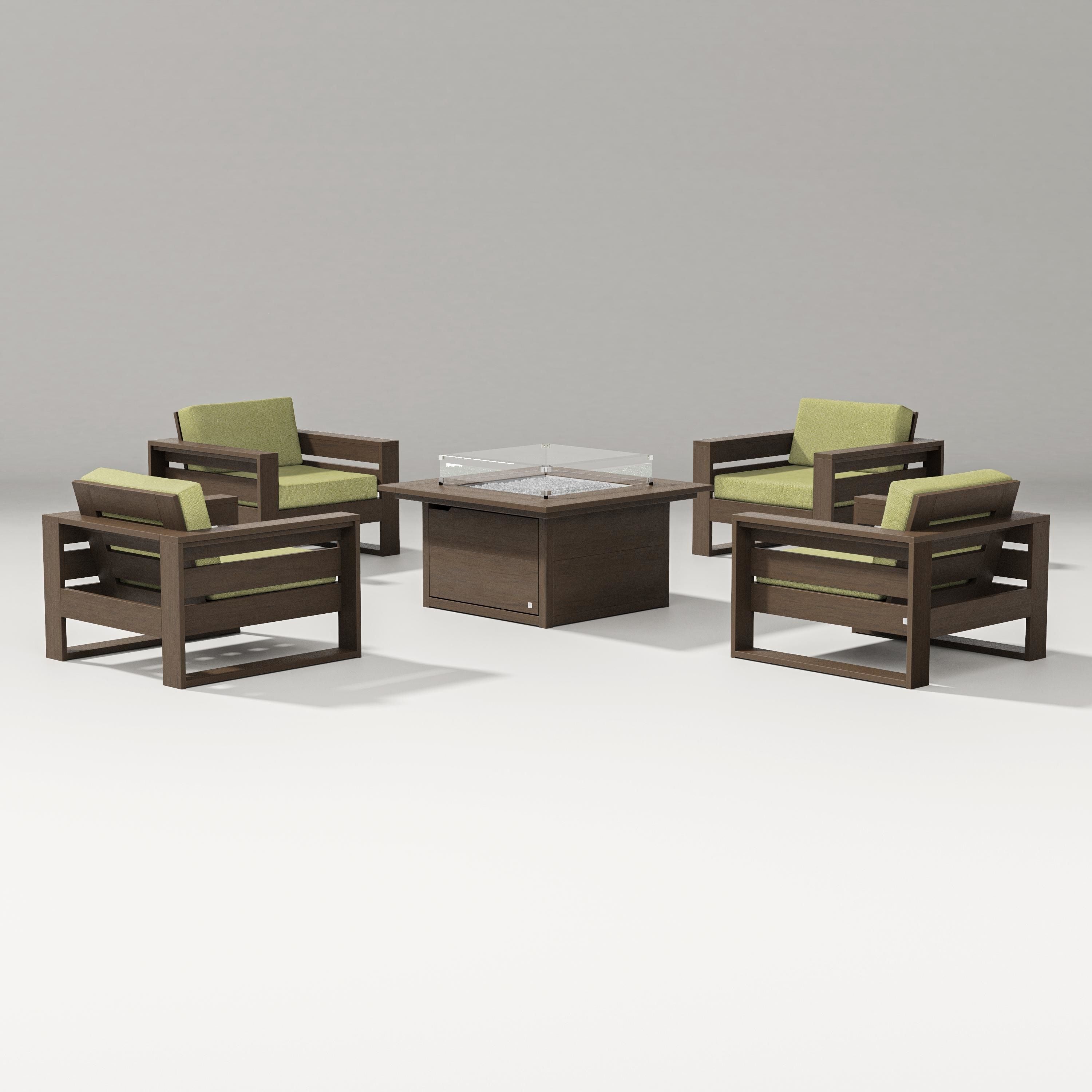 PW Designer Series Latitude 5-Piece Lounge Fire Table Set in Kona / Chartreuse Boucle