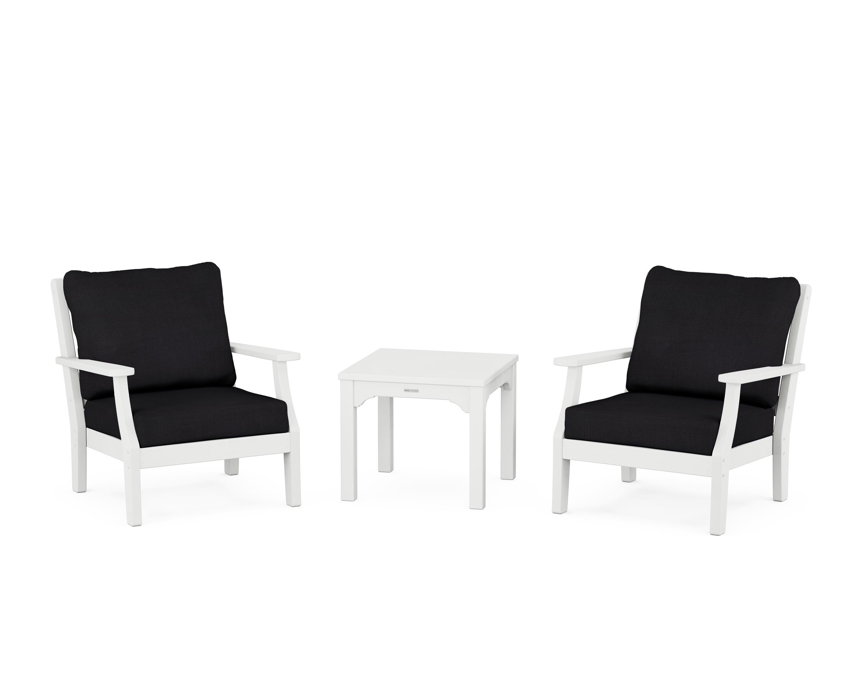 Martha Stewart by POLYWOOD Chinoiserie 3-Piece Deep Seating Set in White / Midnight Linen