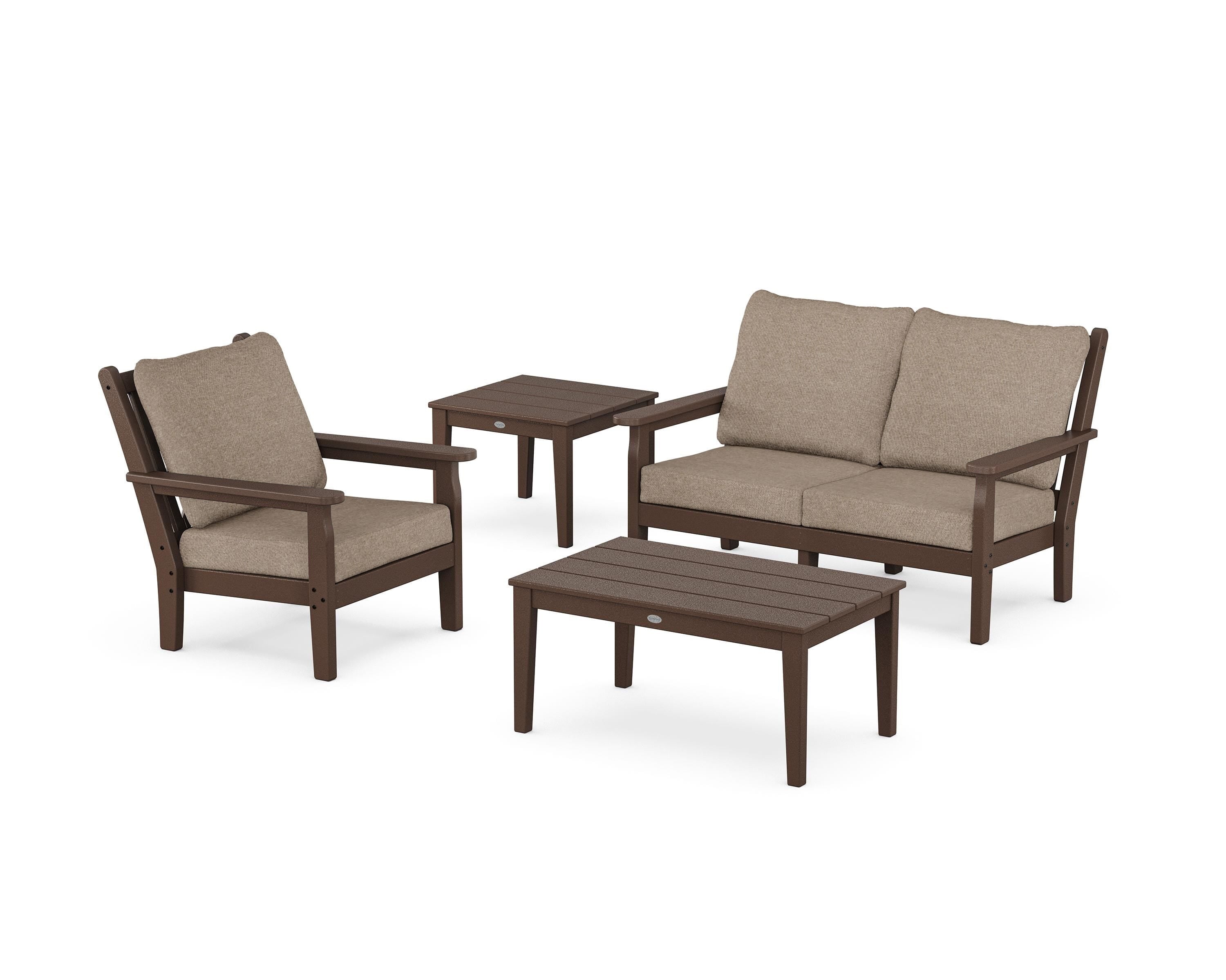 POLYWOOD Chippendale 4-Piece Deep Seating Set in Mahogany / Spiced Burlap