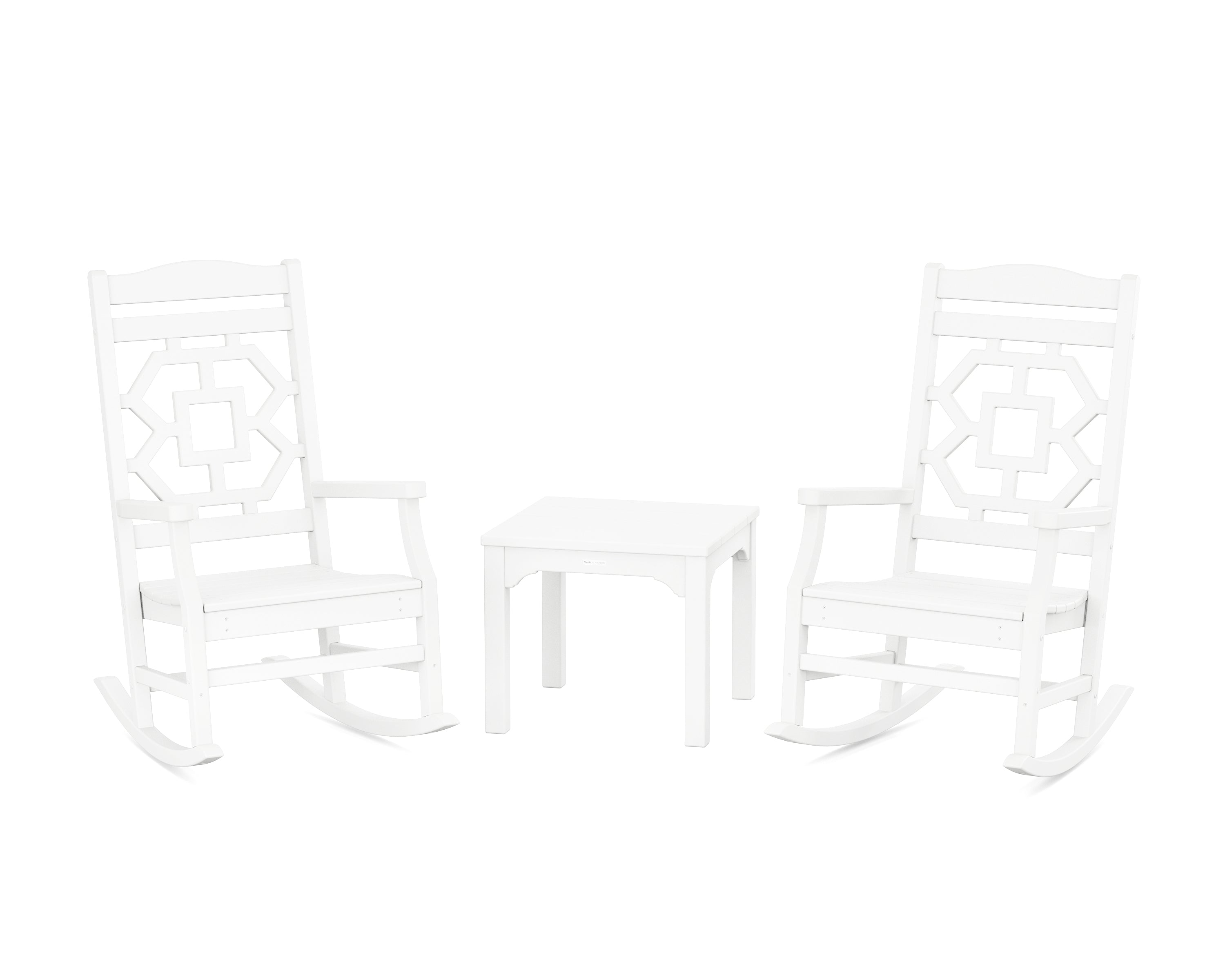 Martha Stewart by POLYWOOD Chinoiserie 3-Piece Rocking Chair Set in White