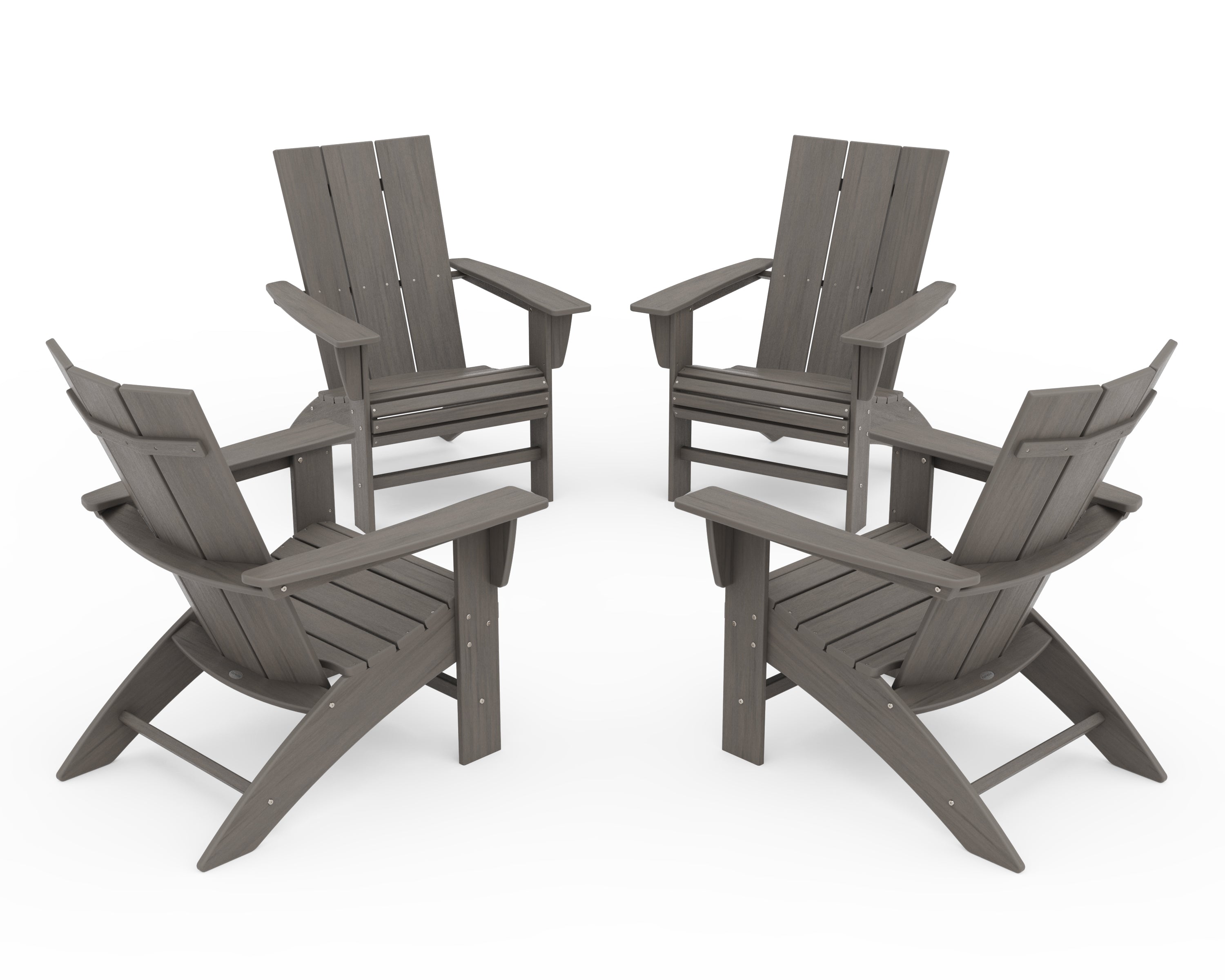 POLYWOOD 4-Piece Modern Curveback Adirondack Conversation Set in Driftwood