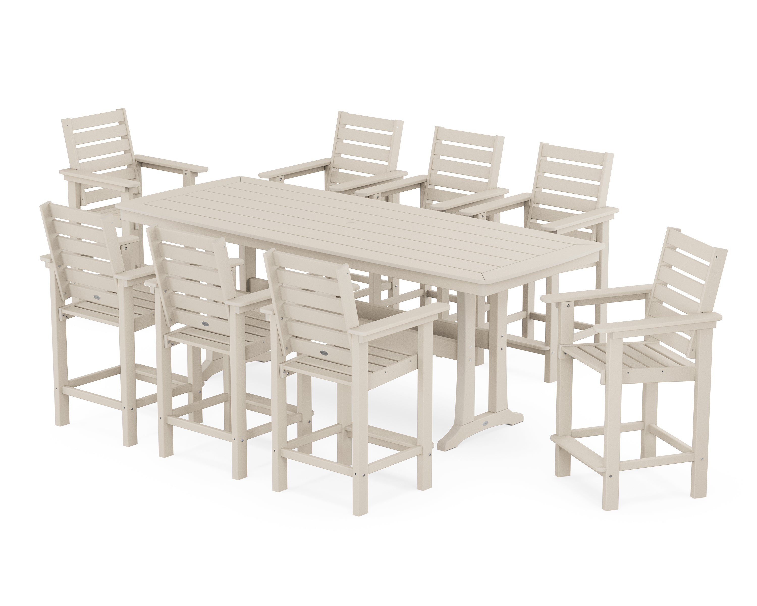 POLYWOOD Captain 9-Piece Counter Set with Trestle Legs in Sand